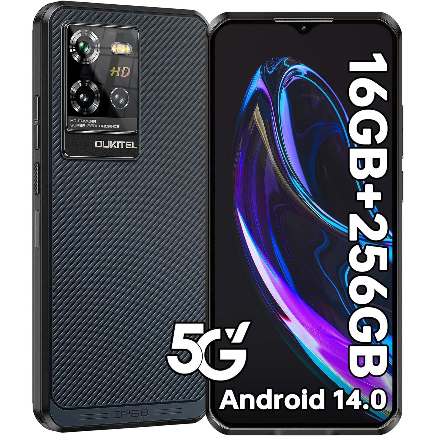 OUKITEL WP50 16GB RAM+256GB ROM 5G Outdoor Smartphone (16,76 cm/6.6 Zoll, 256 GB Speicherplatz, 48 MP Kamera, 6500mAh, IP68 Baustellenhandy, Android 14, NFC, OTG, GPS)