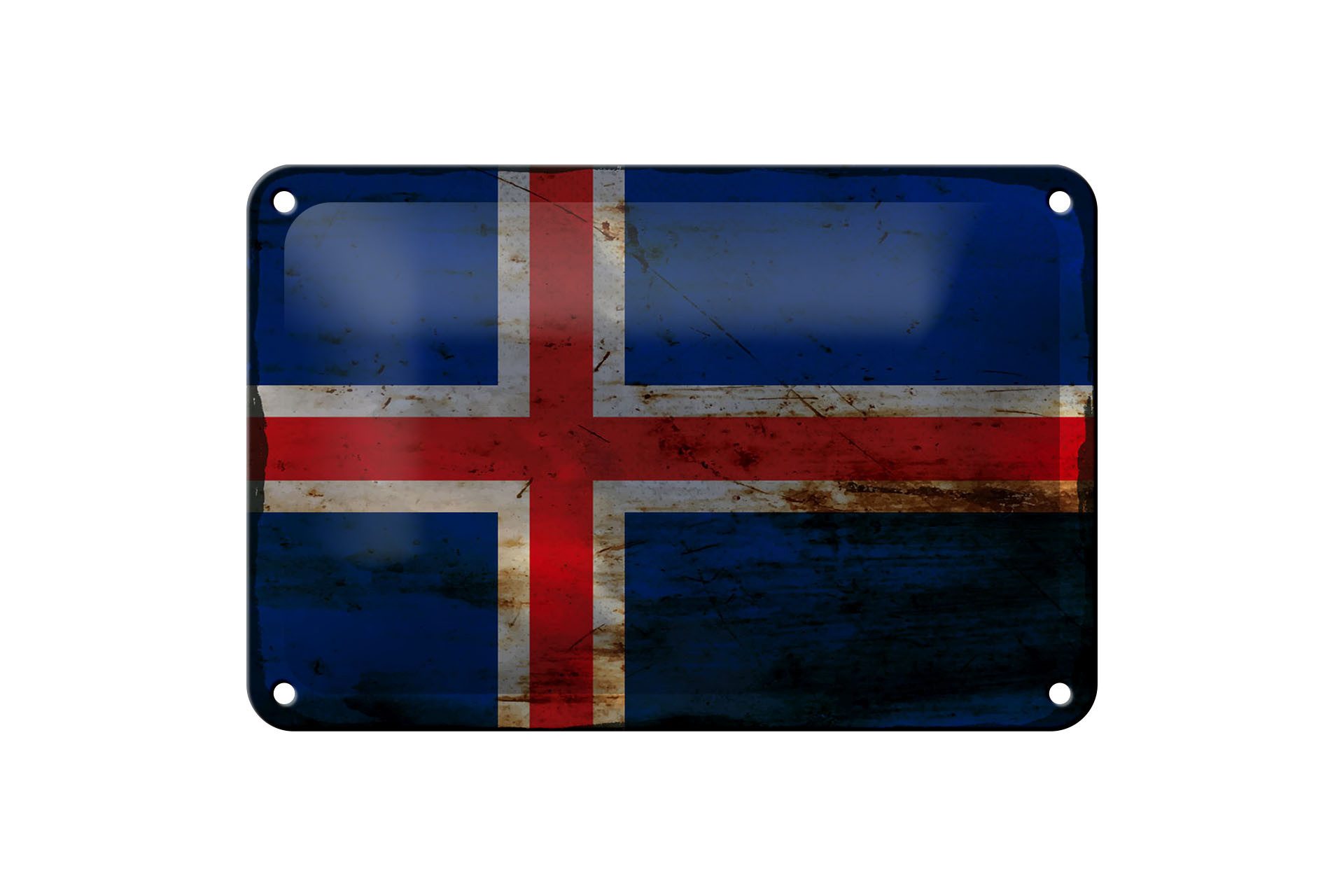 Femer GmbH Metallschild Flagge Island 18x12cm Flag of Iceland Rost, (1 St), gewölbte Oberfläche, abgerundete Ecken, umgeschlagene Kanten