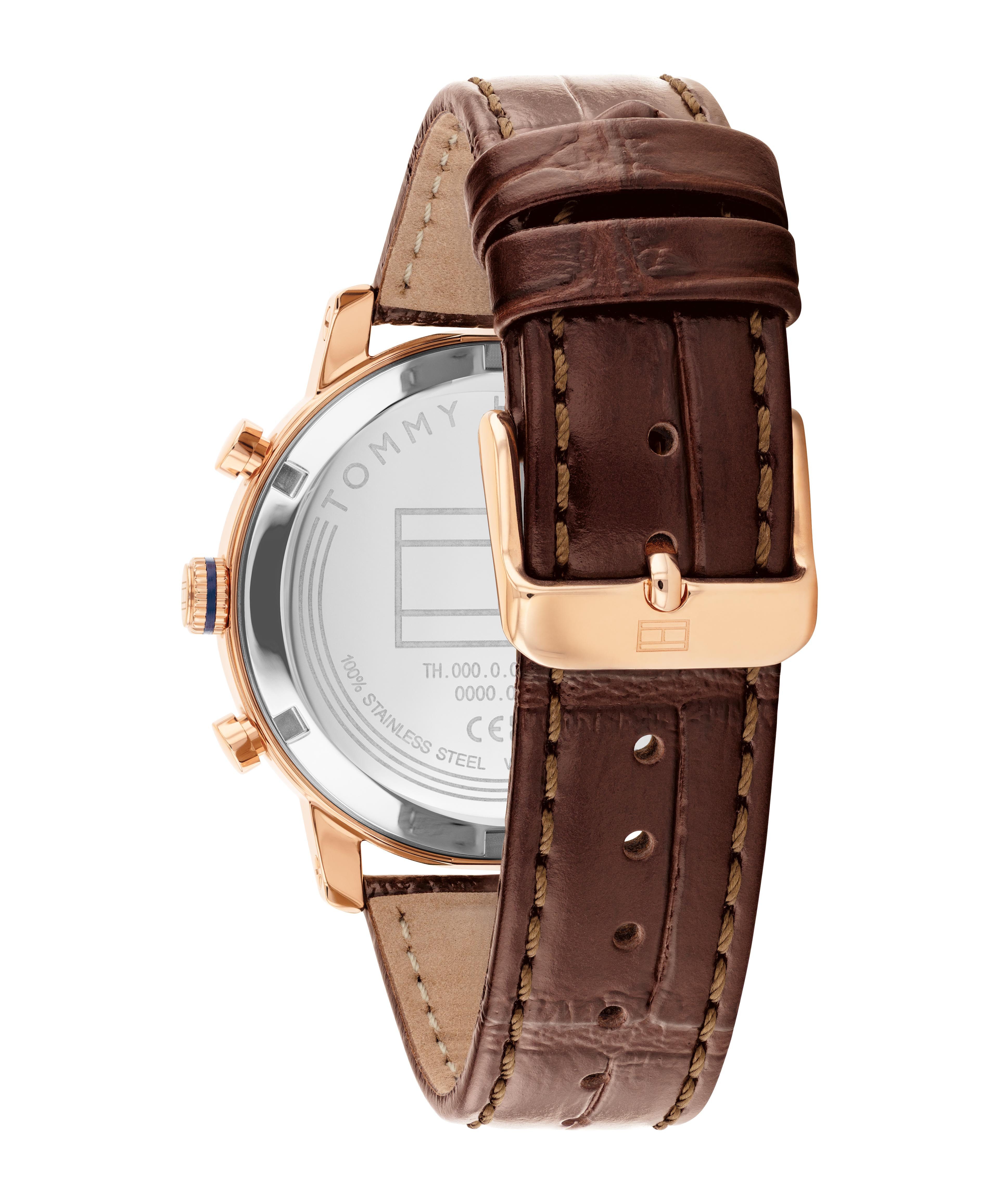 Tommy Hilfiger Multifunktionsuhr TH-OXFORD 1710727, Quarzuhr, Armbanduhr, Herrenuhr, Lederarmband, analog