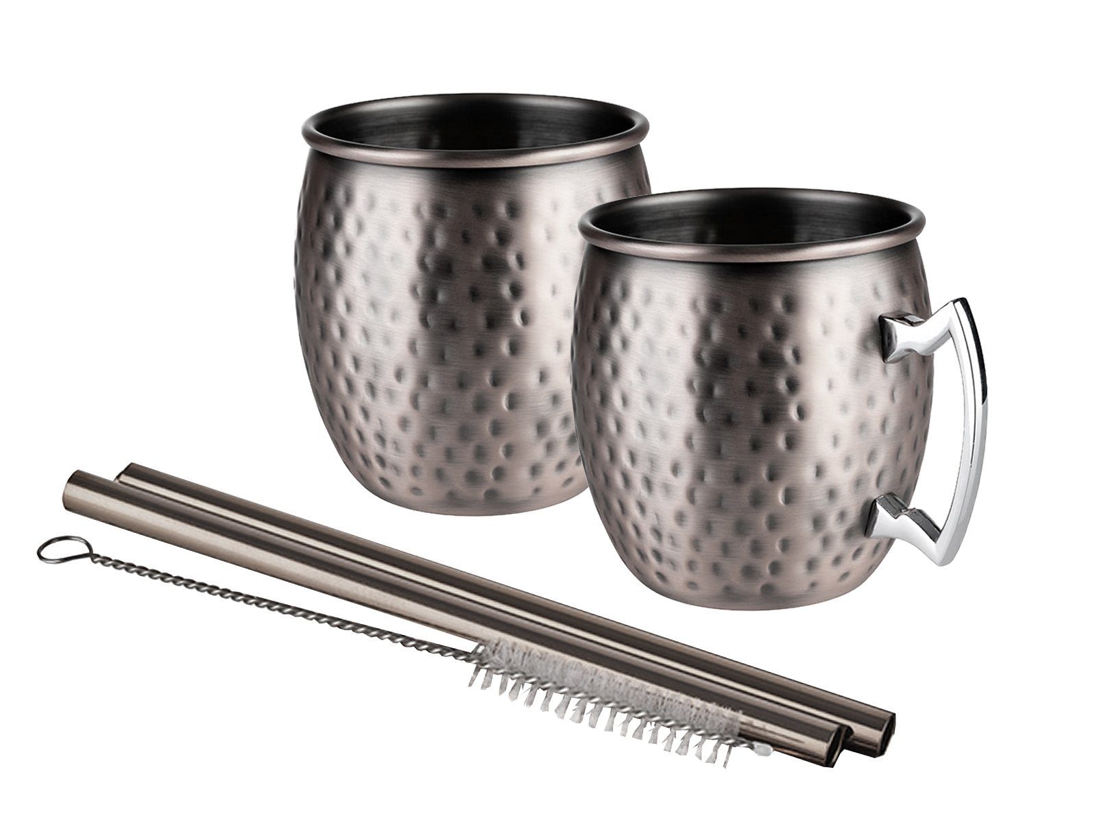 APS Cocktailglas, 5-tlg., Edelstahl, Moscow Mule Cocktail Set 2x Edelstahl-becher & 2x Metall Strohhalm