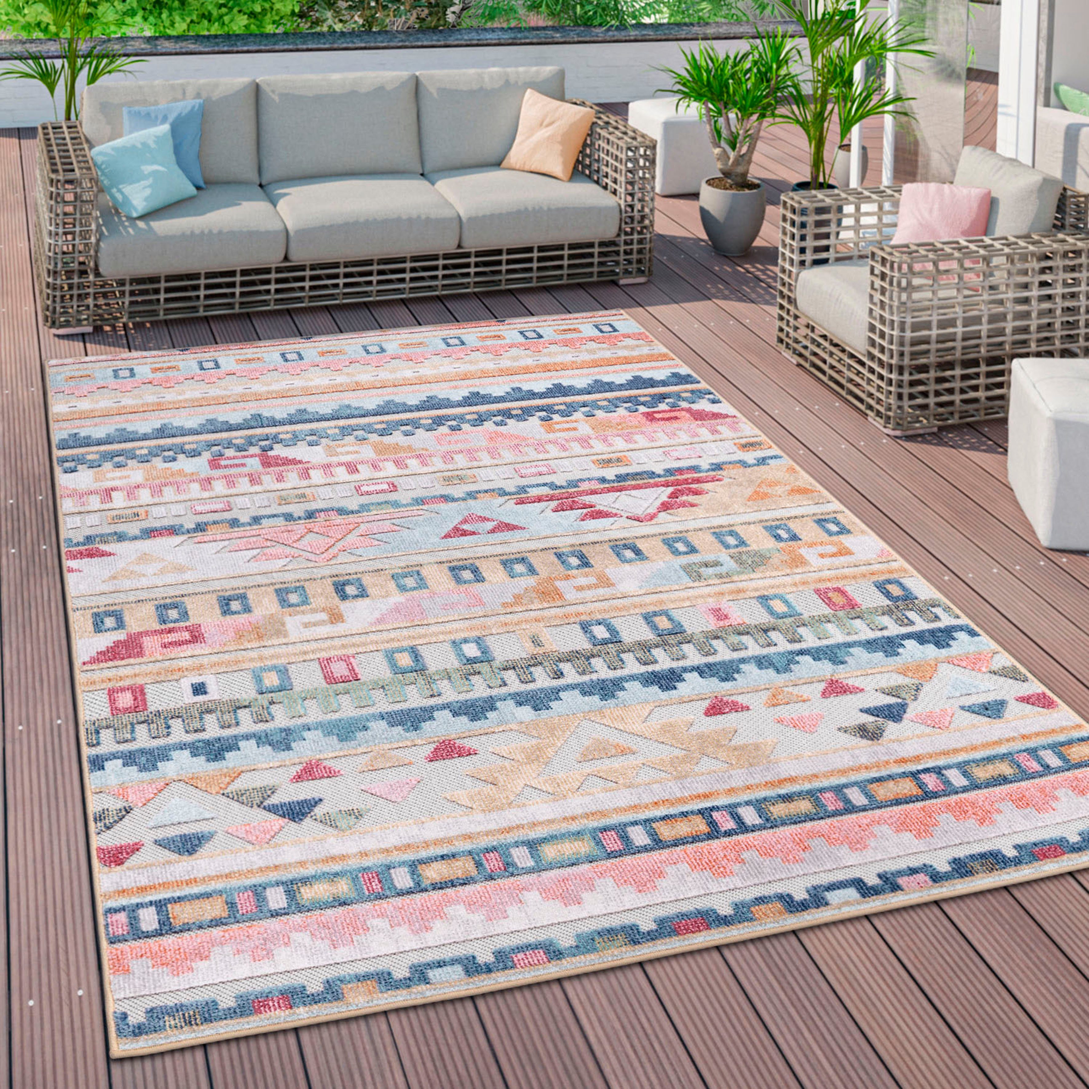 Teppich Fusion 763, Outdoor Höhe: und Kurzflor, Home, In- Paco Ethno, 10 rechteckig, Wohnzimmer mm, gestreift, geeignet