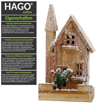 HAGO Weihnachtsfigur Weihnachtsdeko Winterlandschaft Haus Winterwonderland Figur Holz LED