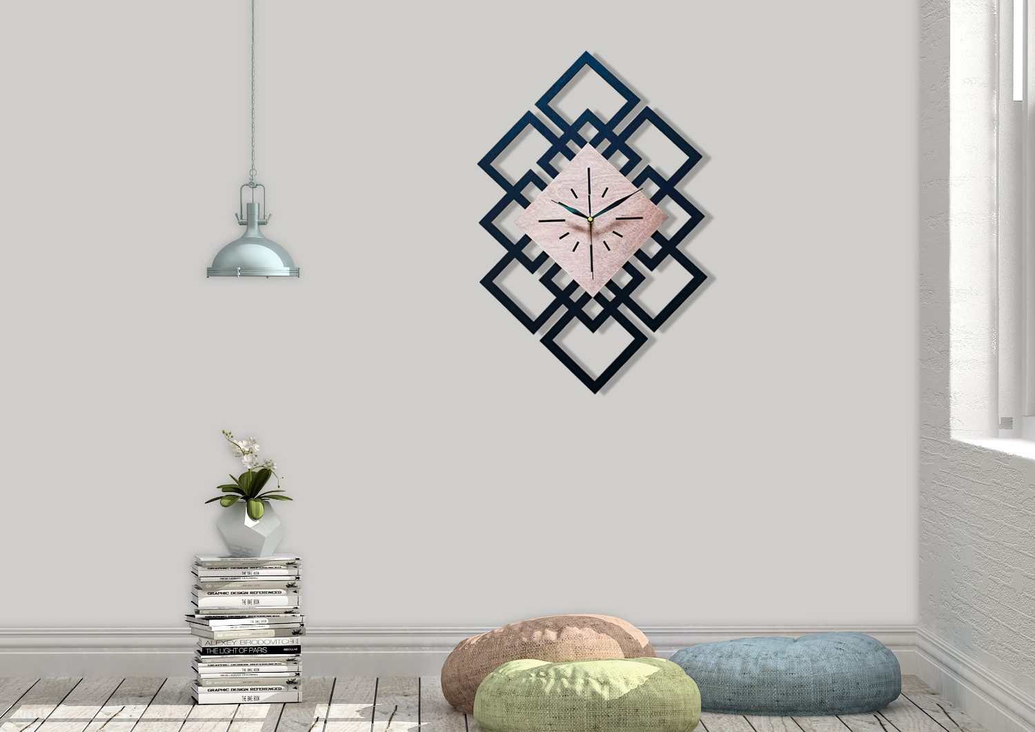 ORNAMENTI Wanduhr Groß, modern Wanduhr, Holz, Eichenfurnier, loft, minimalistisch (ohne Ticken, Wanddeko, Holzdeko, 4 Farben, hingucker Wanduhr)