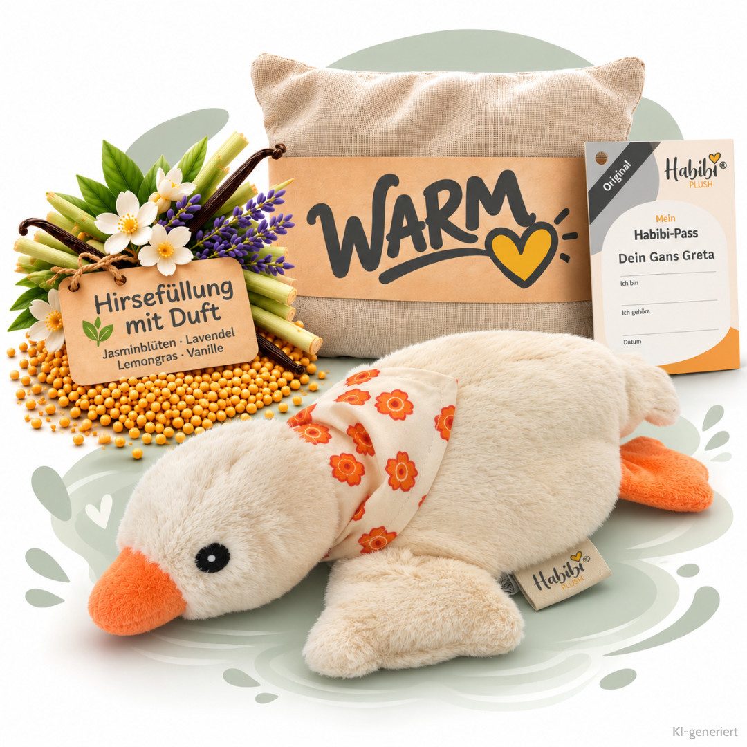 Habibi Plush Wärmekissen Wärmetier Stofftier, Bezug waschbar, erwärmbar in der Mikrowelle