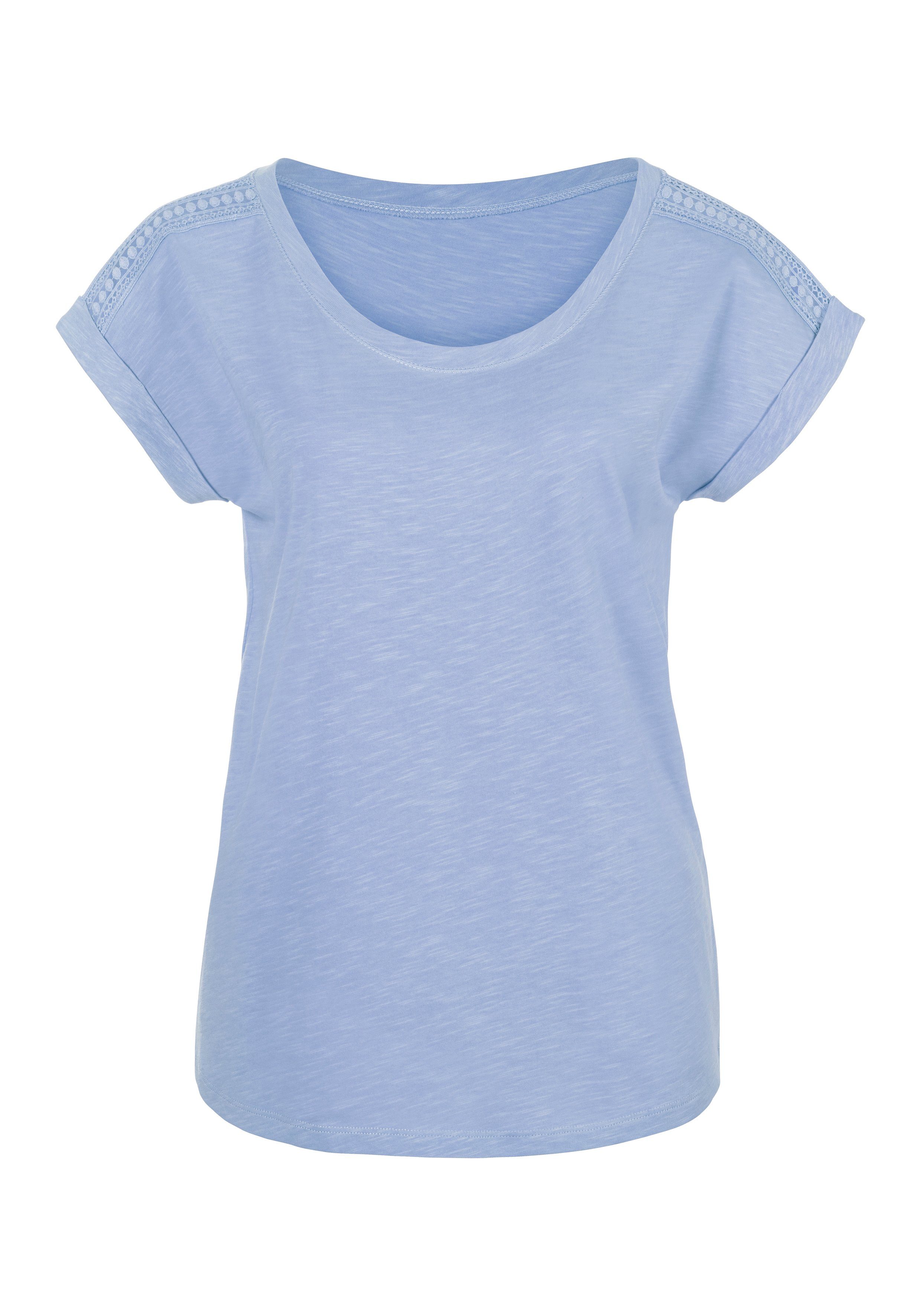 T-Shirt hellblau Häkelspitze mit an 2er-Pack) der (Packung, orange, Schulter Vivance