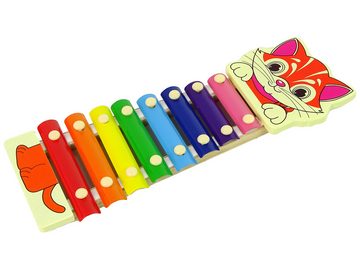 LEAN Toys Spielzeug-Musikinstrument Holzbecken Kinder Katzenmotiv Zimbeln Tiere Musik Spielzeug Hackbrett