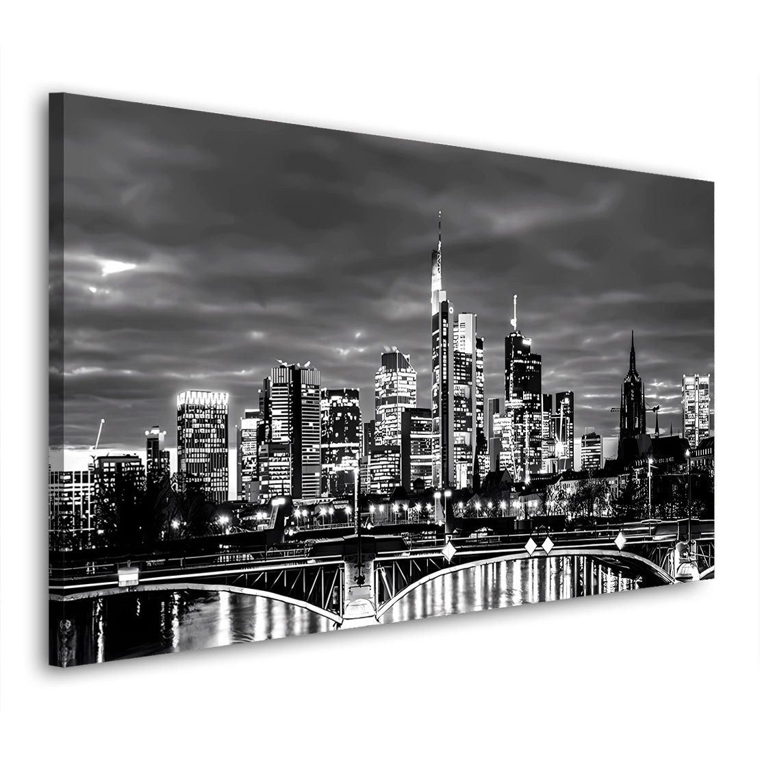 Artedinoi Leinwandbild Frankfurt Architektur Skyline Abendstimmung Leinwandbild Wandbild XL W, Frankfurt-Skyline am Abend
