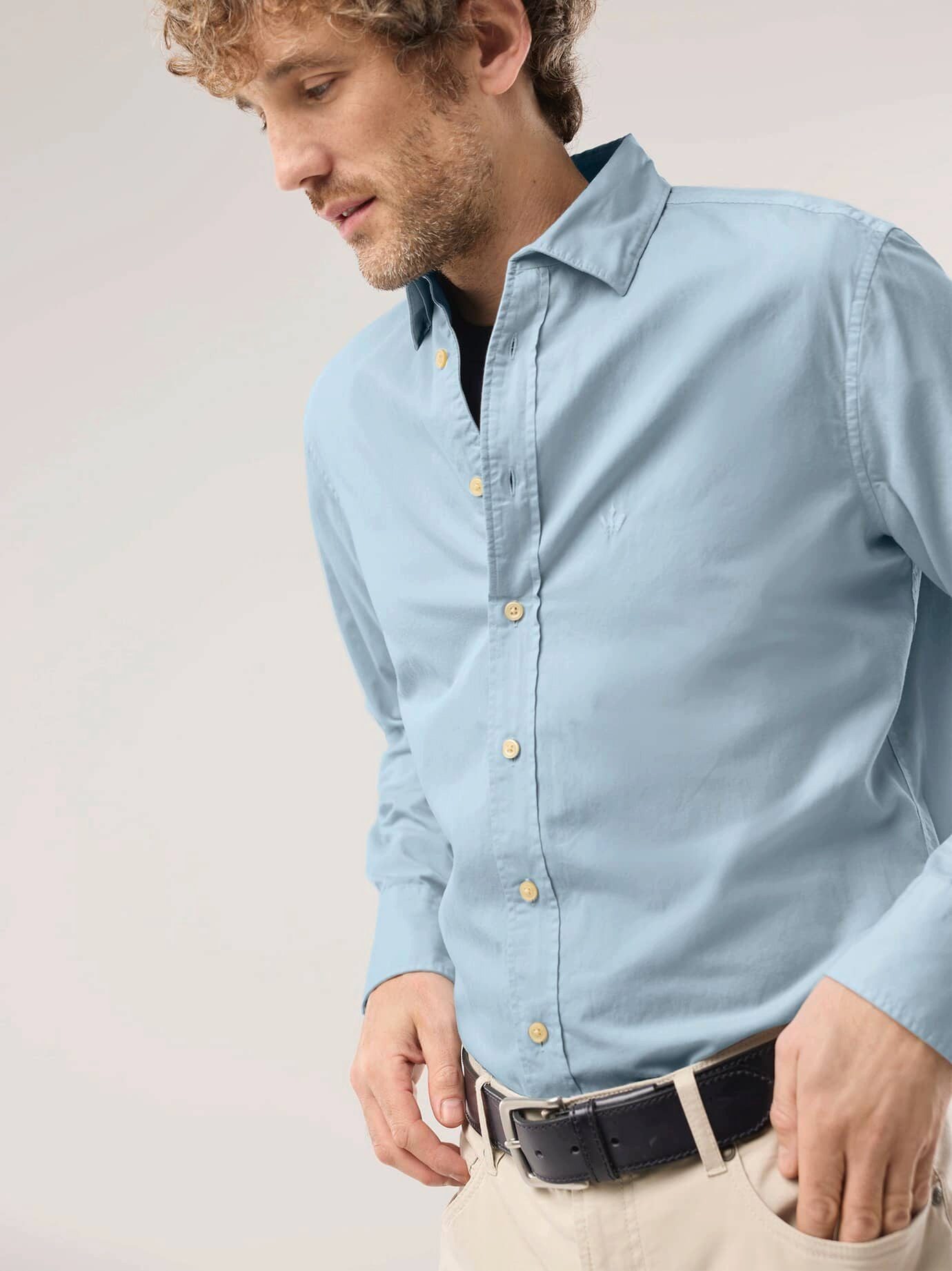 Walbusch Langarmhemd Herren Überfärber Baumwollhemd Regular Fit Langarm Garment-dyed Twill, Relax-Kragen, verdeckter Button-down