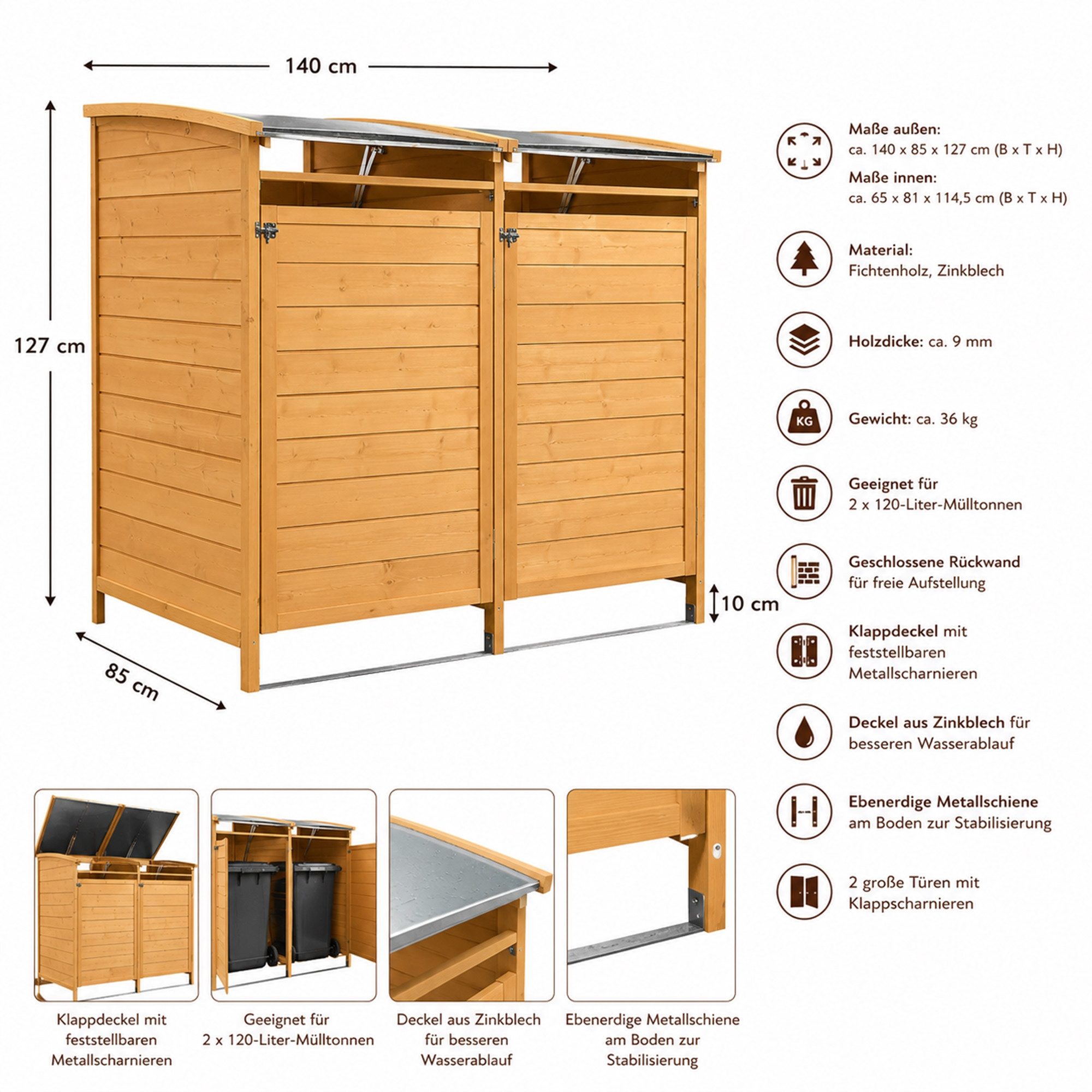 Mucola Mülltonnenbox Doppelbox für 2 Tonnen Mülltonnenverkleidung für 2x 120L oder 240L (Stück), Witterungsbeständig