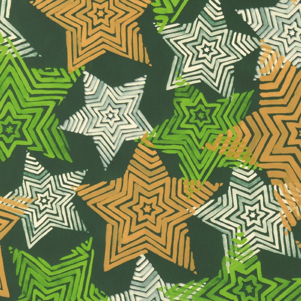 Star Geschenkpapier, Geschenkpapier gestreifte Sterne 2m 70cm gold / grün x Rolle