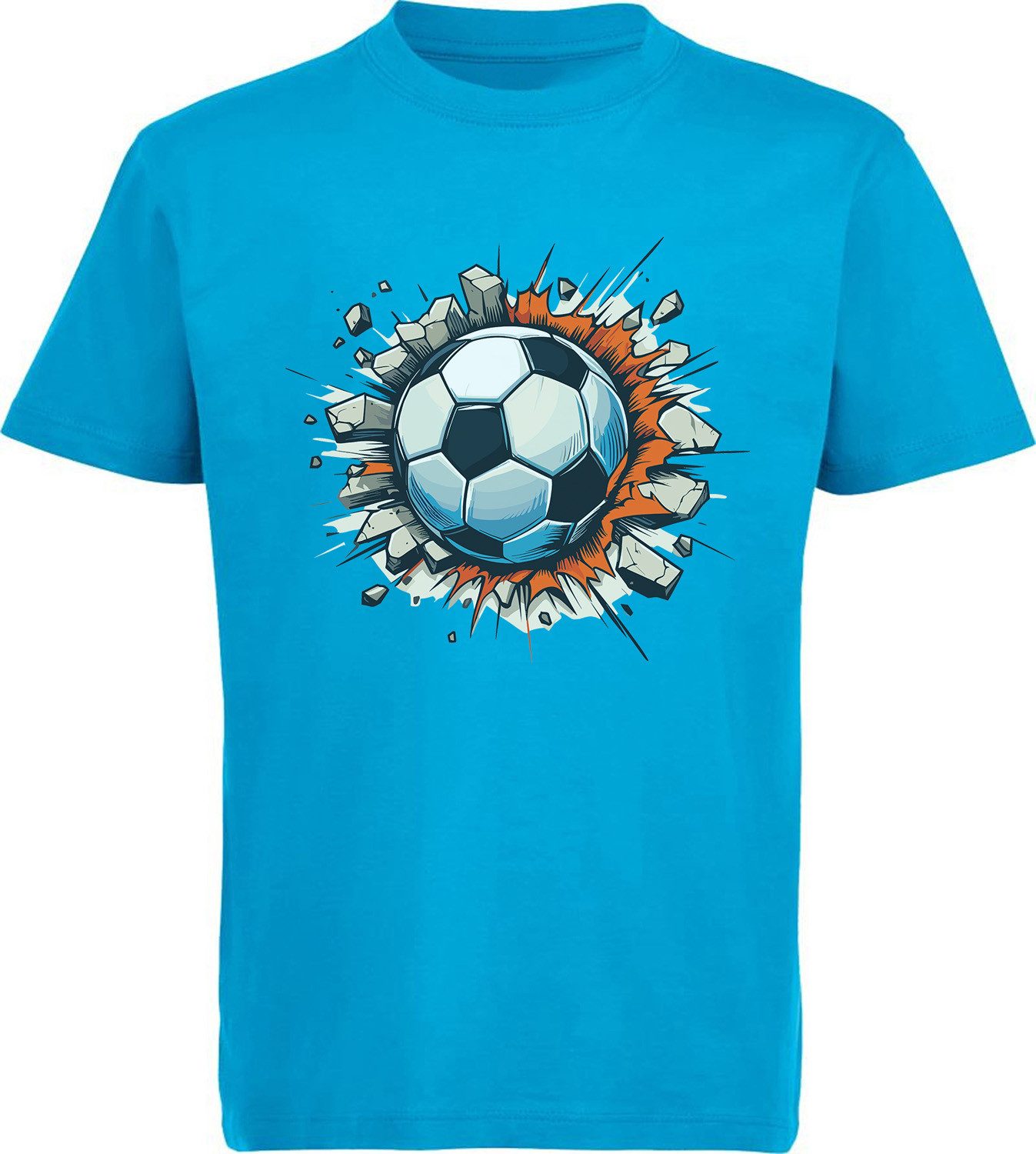 T-Shirt Kinder Fussball Print Shirt - Fussball der durch Wand fliegt