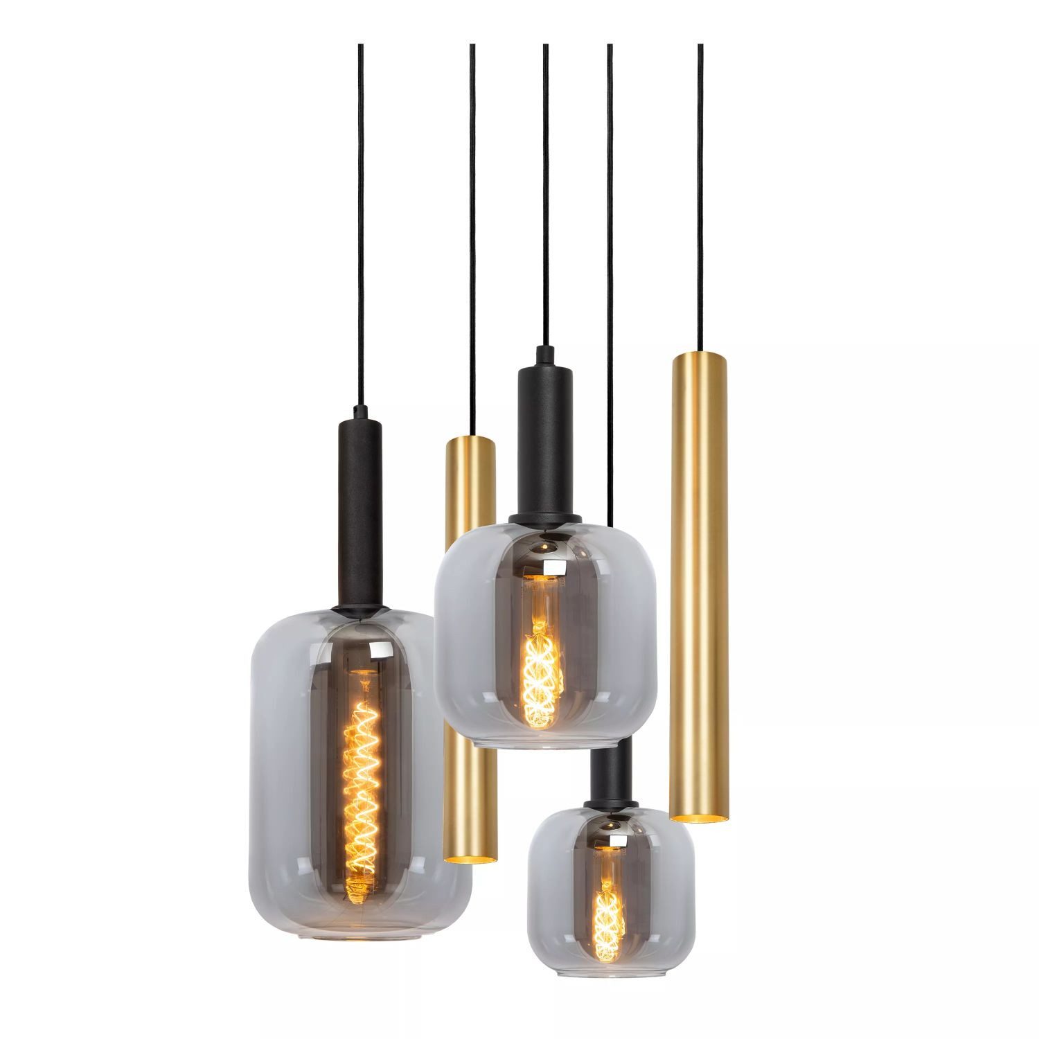 Licht-Erlebnisse Pendelleuchte WYSOR, ohne Leuchtmittel, Rauchglas Metall E27 65 cm breit H: max. 150 cm 4-flammig Modern