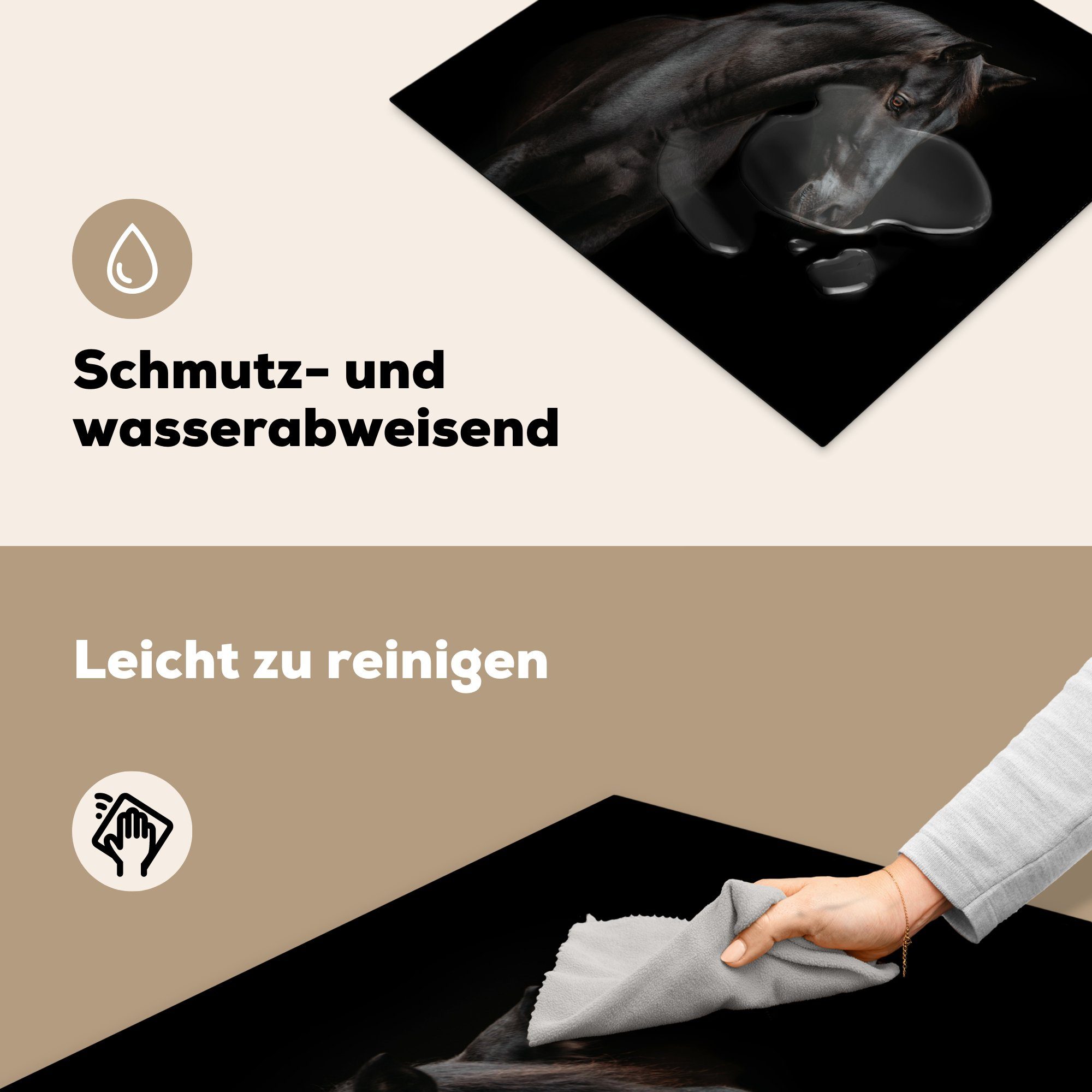 (1 - cm, tlg), Induktionskochfeld, Ceranfeldabdeckung MuchoWow Vinyl, Porträt, Tiere Induktionsschutz, 57x51 Pferd Schwarz - Herdblende-/Abdeckplatte -