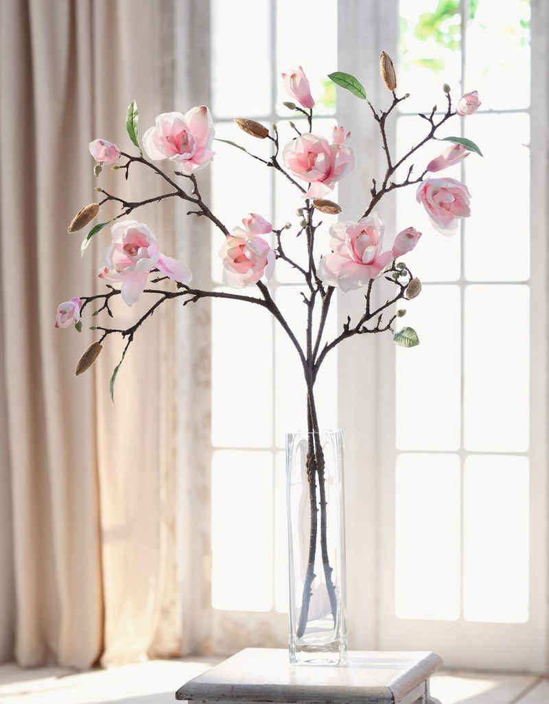 Kunstblume »"Magnolie" zarte weiß + rosa Magnolienblüten, Dekozweige, Kunstpflanze« Magnolie, Dekoleidenschaft, Höhe 82 cm, mit Textilblüten