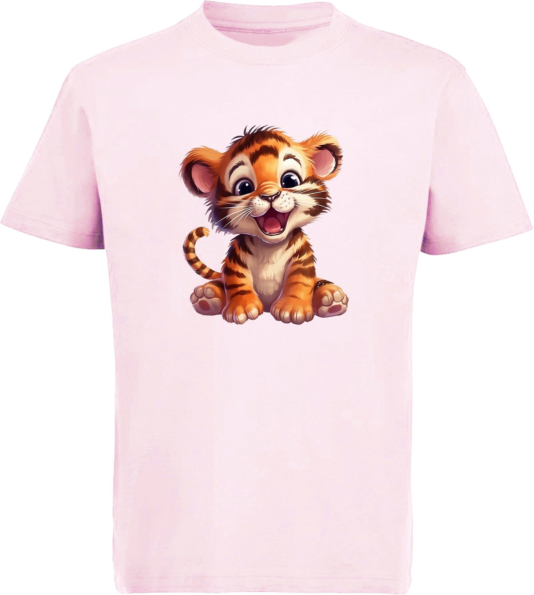 MyDesign24 T-Shirt Kinder Wildtier Print Shirt bedruckt - Baby Tiger Baumwollshirt mit Aufdruck, i266 rosa