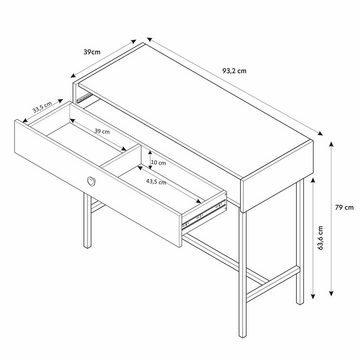 Furnix Konsolentisch Taylie Schreibtisch Schminktisch mit Schublade und Goldgriff Auswahl, B93,2x H79 x T40,6 cm, zeitgemäßes smartes Design