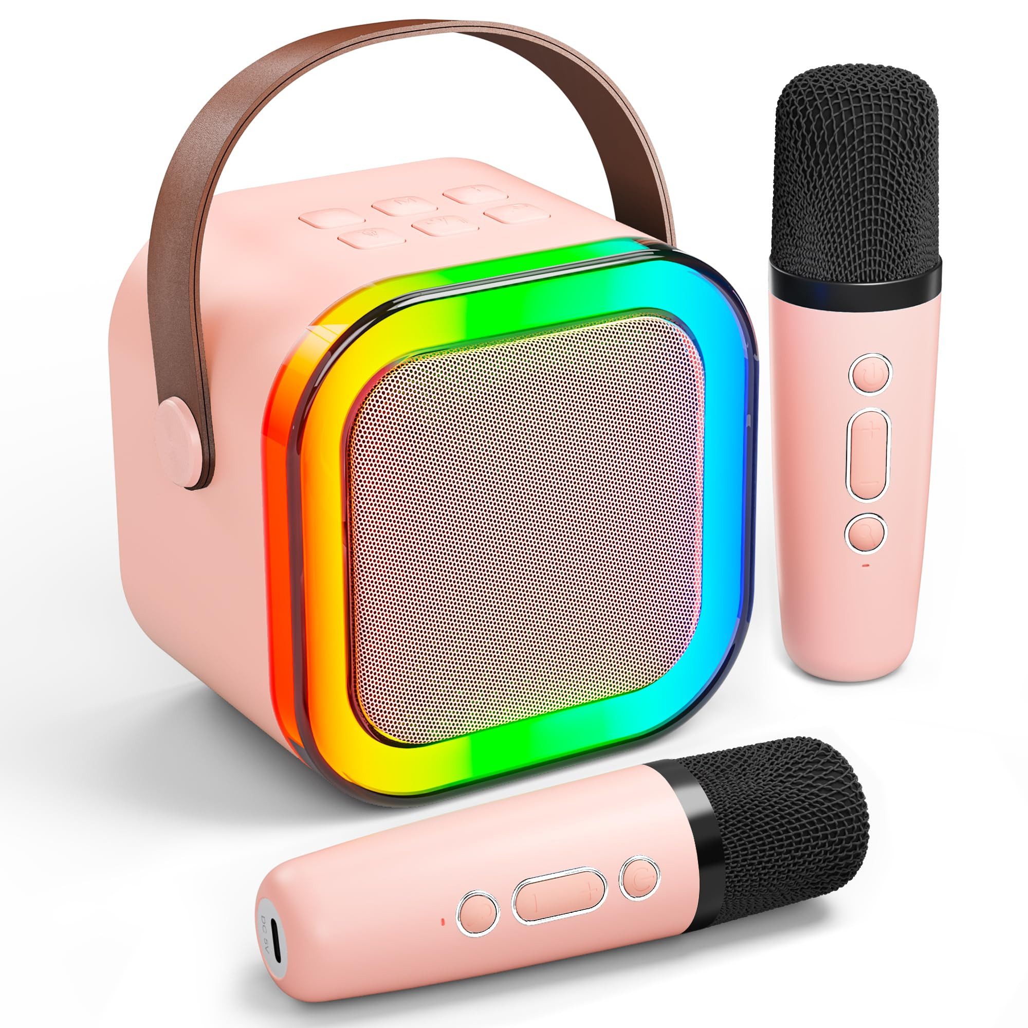 Kinder-Karaoke-Maschine mit 2 kabellosen Mikrofonen, Mini-Karaoke-Set Bluetooth-Lautsprecher
