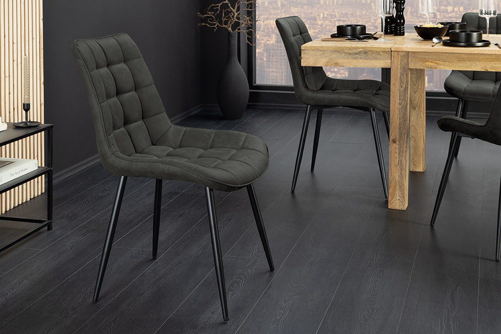 riess-ambiente Esszimmerstuhl ROADSTAR grau / schwarz - Microfaser, Metallbeine, Ziersteppung (Einzelartikel, 1 St), gepolsterter Stuhl - ideal für Küche, Esszimmer, Wohnzimmer & Büro