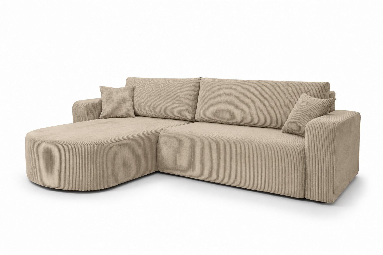 Kaiser Möbel Ecksofa mit Schlaffunktion für Wohnzimmer, Cordstoff Poso, ROUND ONE XL, XL-Format, abgerundete Form, Liegefunktion, Stauraum