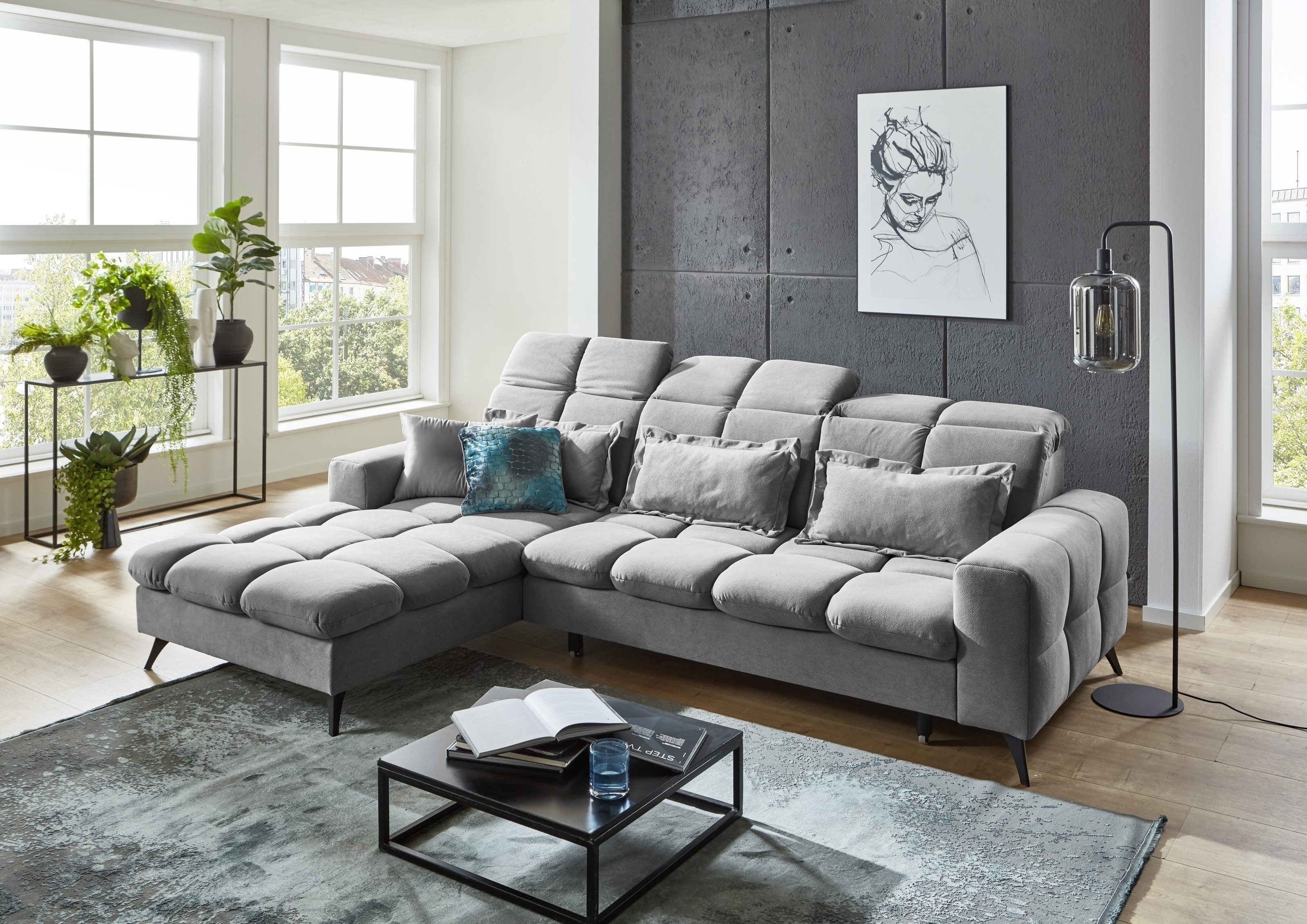 freiraum Polstergarnitur Franciska, Sitztiefen + Kopfteilverstellung, hellgrau - 286x88x195 (BxHxT)