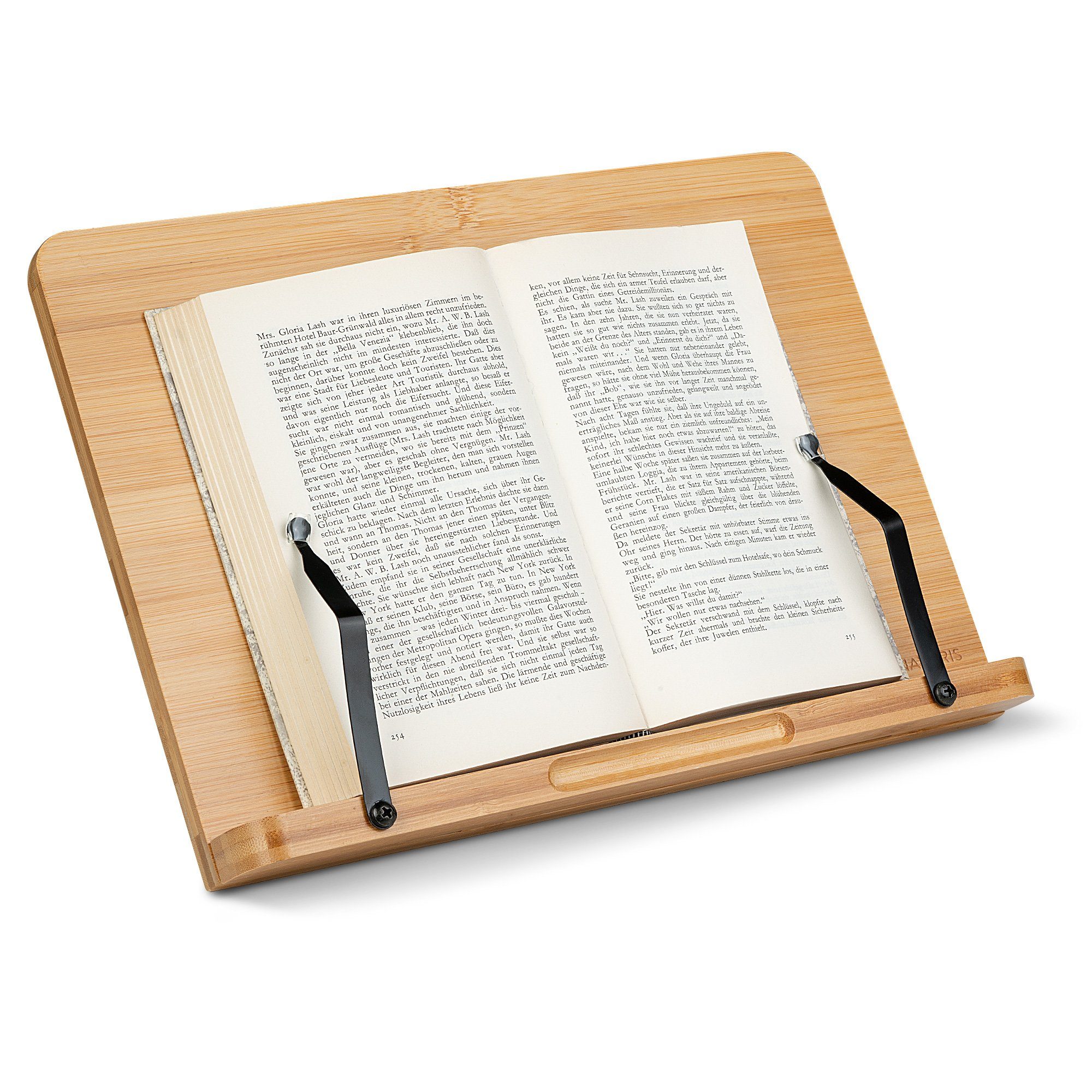 Buchstütze Buchständer kompatibel mit iPad - 34x24cm - aus Bambus - Schwarz