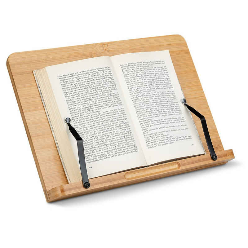Navaris Buchstütze, Buchständer iPad Ständer aus Bambus - 33x24cm Buchhalter aus Holz - Stand Halter für Buch Kochbuch - für Küche Schreibtisch