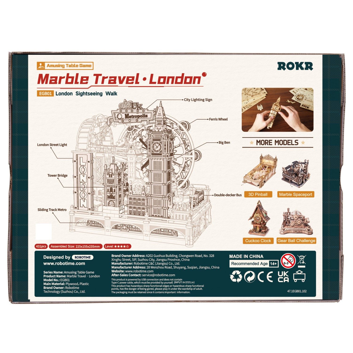 ROKR 3D-Puzzle Kugelbahn "Marble Travel London", Puzzleteile