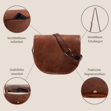 SID & VAIN Schultertasche Leder Umhängetasche Damen HAZEL, Crossbody bag Echtleder für Damen, Umhängetasche vintage-hellbraun