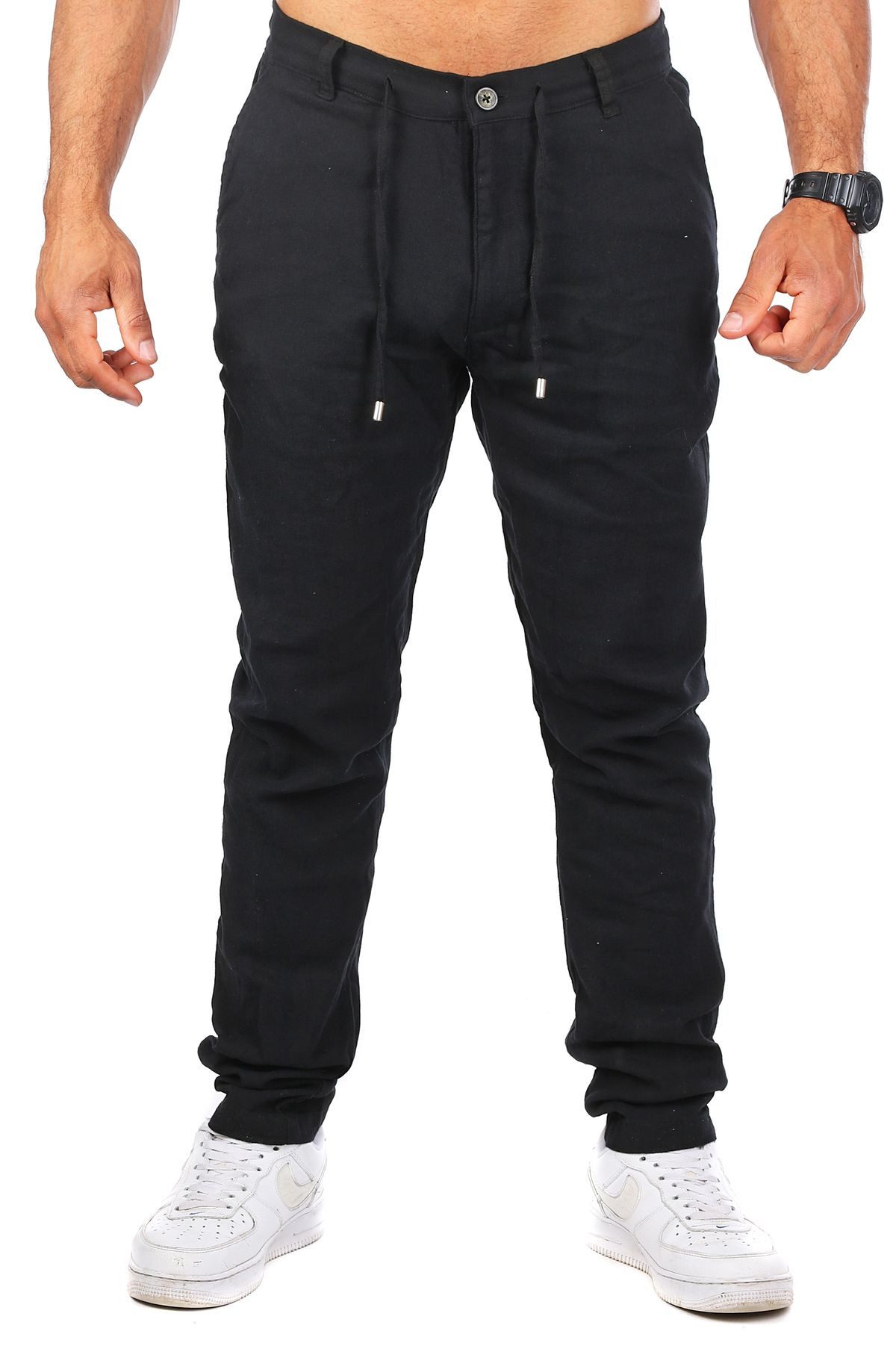 Chinos Herren Leinen Baumwoll Mix Hose lang trendig angenehm slim fit 2220-SF