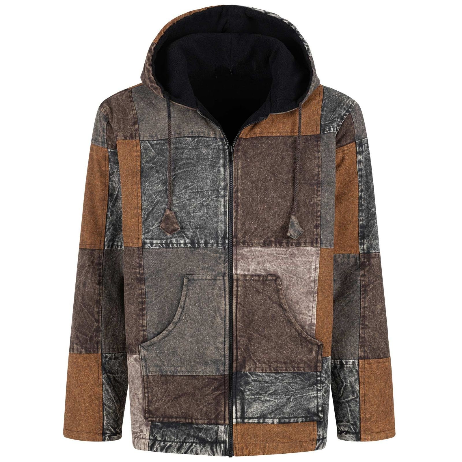 KUNST UND MAGIE Kapuzenfleecejacke Patchwork Jacke Baja Hoodie alternativ Fleecefutter Nachhaltig Fair