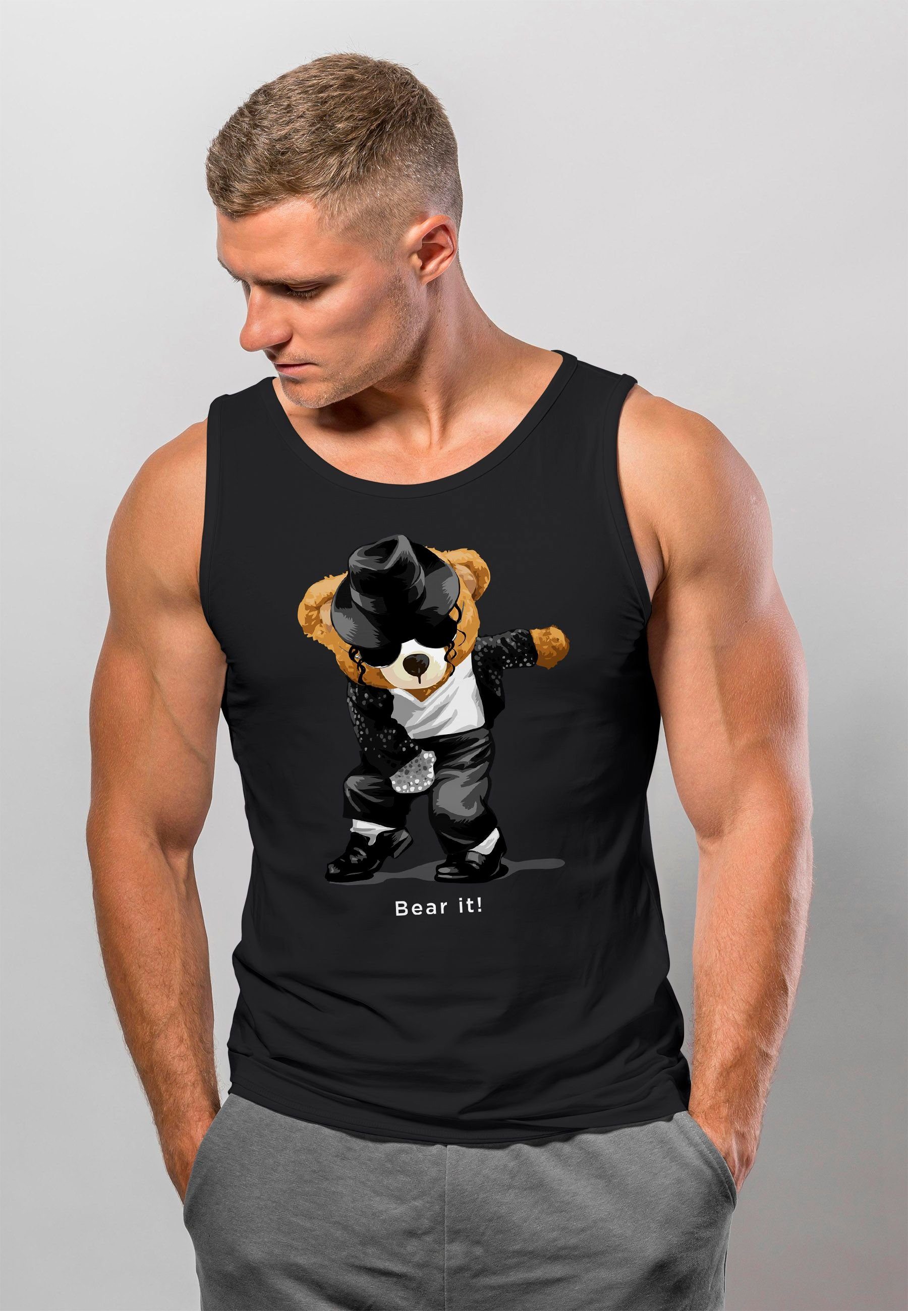 Neverless Tanktop Herren Tank-Top Shirt Jackson Bear Parodie Bear it! Teddy Bär Musik mit Print