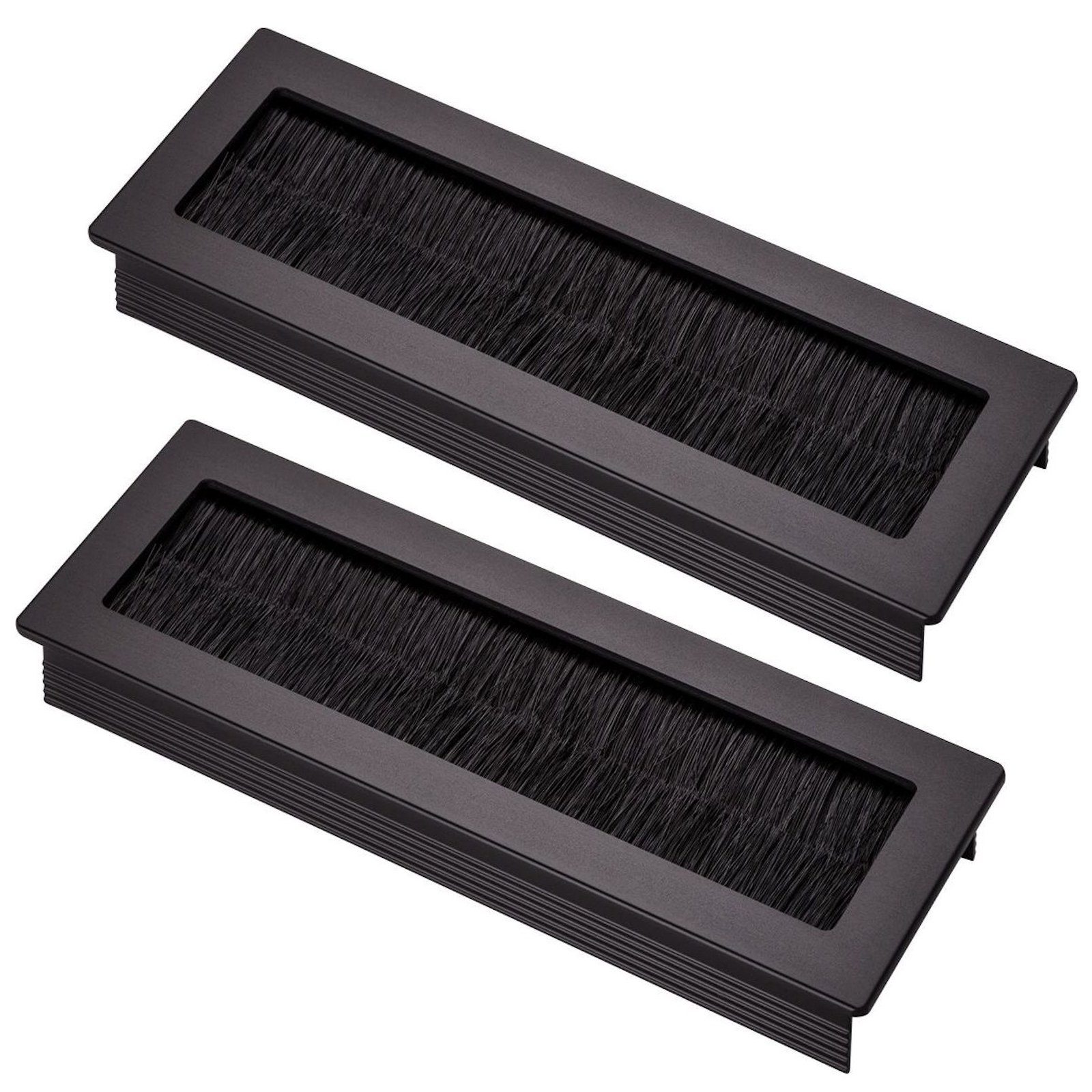 SO-TECH® Kabelkanal Kabeldurchlass Kabeldurchführung TONDO mit Bürstendichtung (2-St), Schwarz eloxiert, Außenmaß: 150x70mm, Einbaumaß: 140x62mm