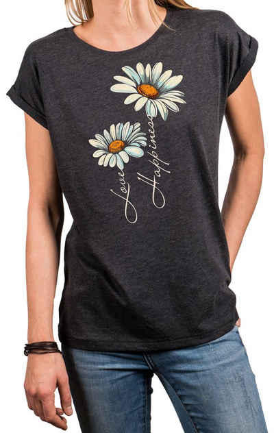 MAKAYA Print-Shirt Damen Kurzarm Top Blumen Gänseblümchen floral Blumenmuster Blümchenprint, goße Größen