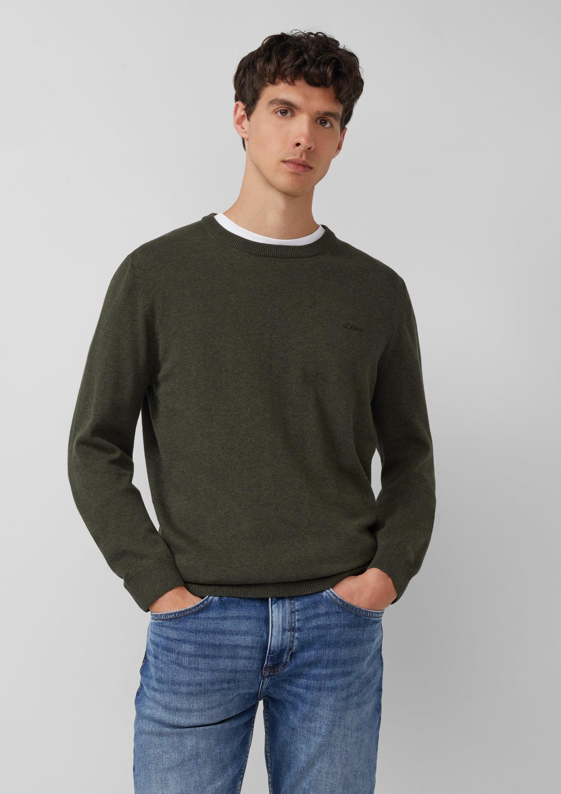 s.Oliver Longpullover Strickpullover Baumwollpullover mit Logo-Stickerei