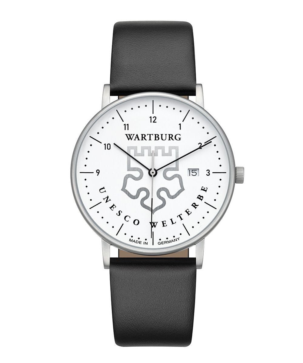 UMR Ruhla Quarzuhr Wartburg Herrenuhr 30430-SW 39 mm Weiß Lederband Quarz Made in Germany