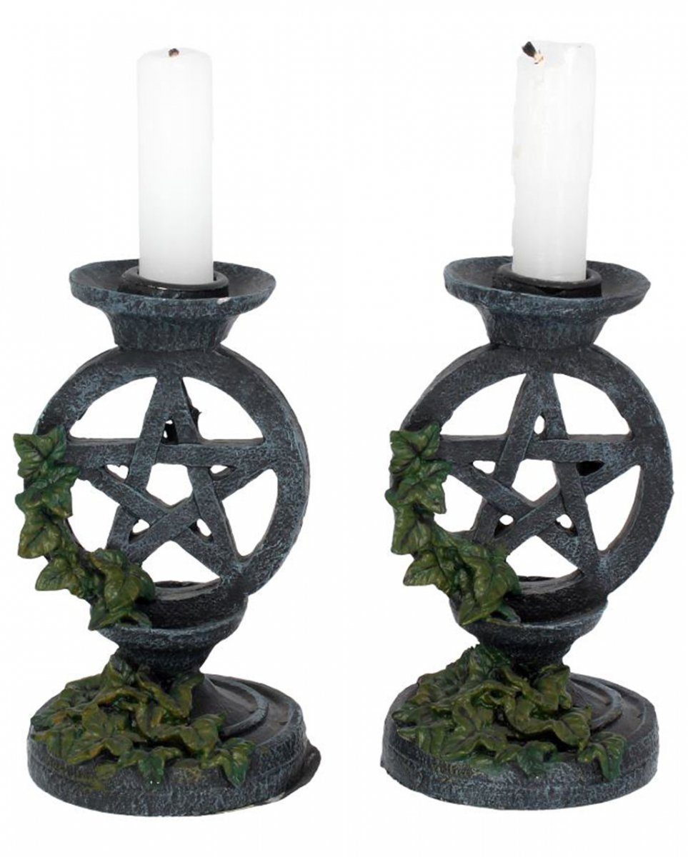 Horror-Shop Kerzenständer Altertümliche Kerzenständer mit Pentagramm Design