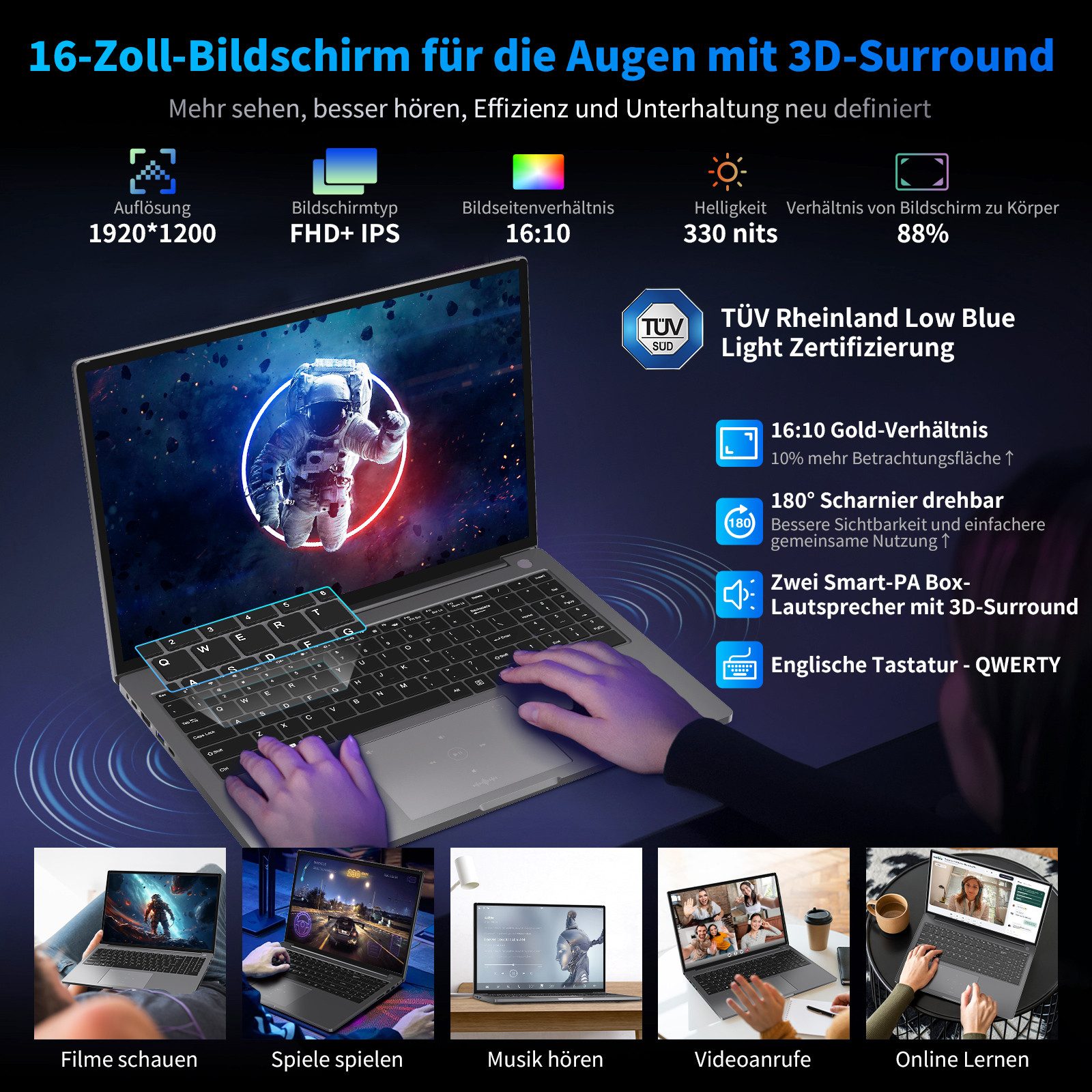 blackview 16“ FHD Laptop Acebook12 Intel Core i5 16 GB RAM, 512 GB SSD Notebook (Intel Corei5 Intel Core i5, Core i5, 16 GB, 512 GB SSD, Windows 11, Fingerabdruckerkennung, FHD+ IPS)