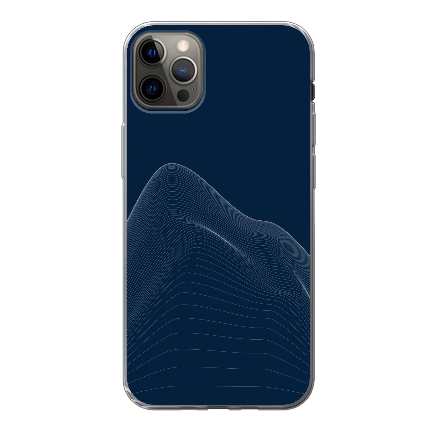 MuchoWow Handyhülle für Apple iPhone 13 Pro Max Linien - Abstrakt - Blau - Weiß, Smartphone-Bumper, Print, Handy Schutzhülle Dünn