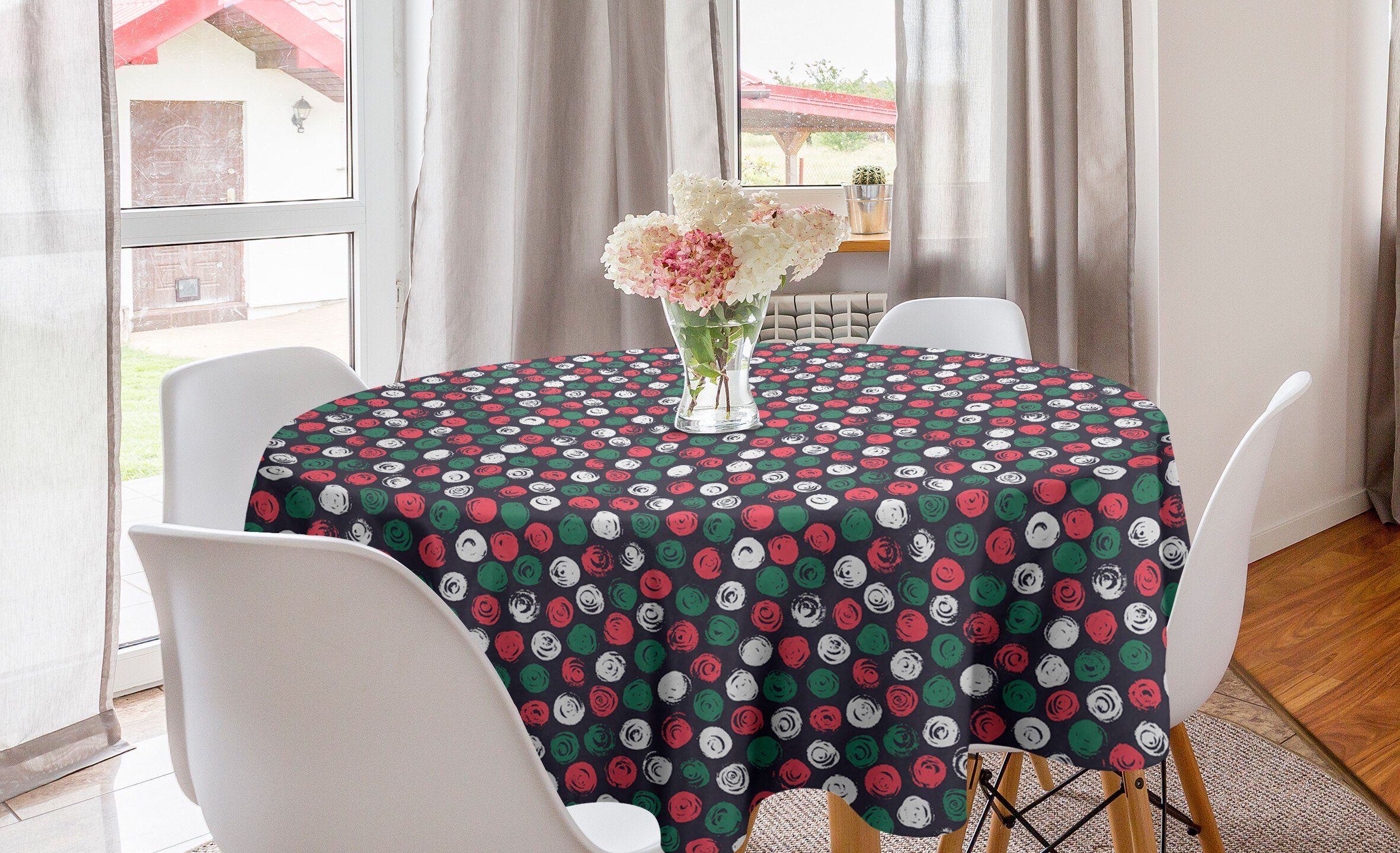 Abakuhaus Tischdecke Kreis Tischdecke Abdeckung für Esszimmer Küche Dekoration, Grunge Brushed Floral Design