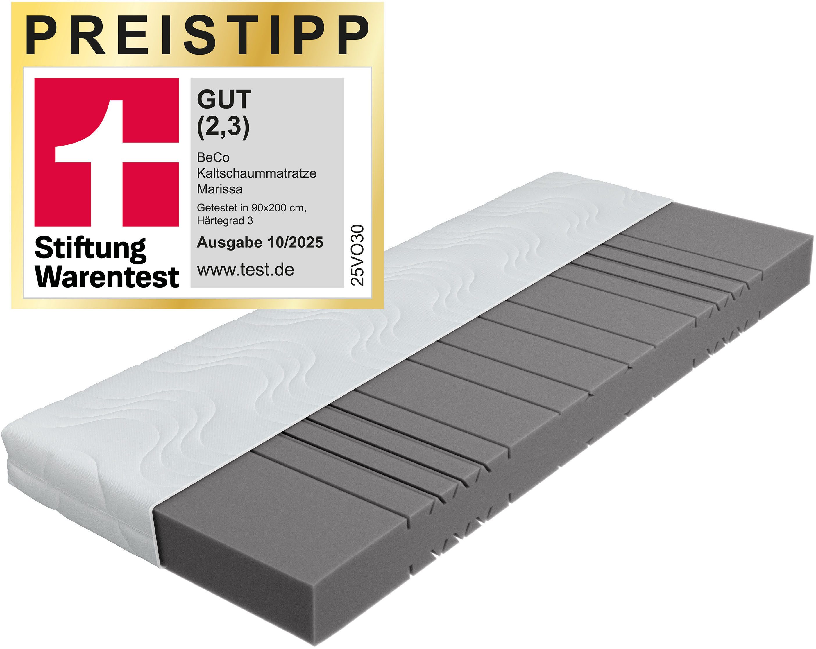 Komfortschaummatratze Marissa, 7 Zonen Matratze 90x200, 140x200 cm & weitere Größen, Beco, 18 cm hoch, ergonomischer Schlaf, getestet in 90x200, H3, Ausgabe 10/2025