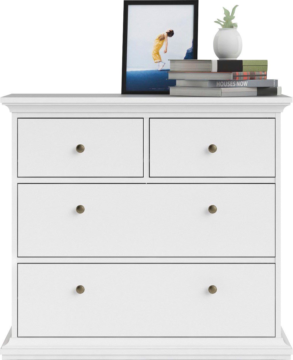 Home affaire Kommode Paris - mit 4 Schubladen im eleganten Landhauslook (96 x87x49 cm), Vier geräumige Schubladen für praktische Aufbewahrung – Bild 4 von 5