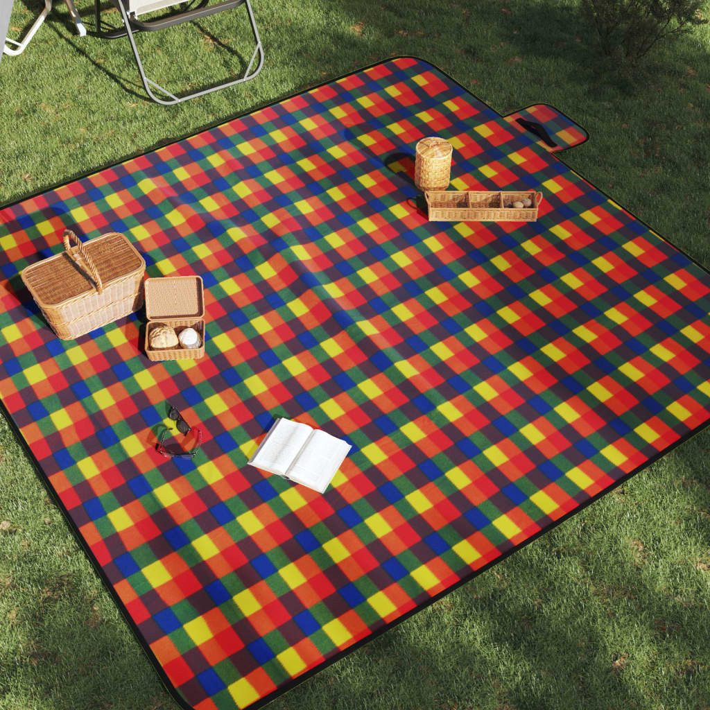 Wohndecke 200 x 200 cm Picknickdecke Faltbar Mehrfarbig Kariert 200x200 cm Samt, vidaXL