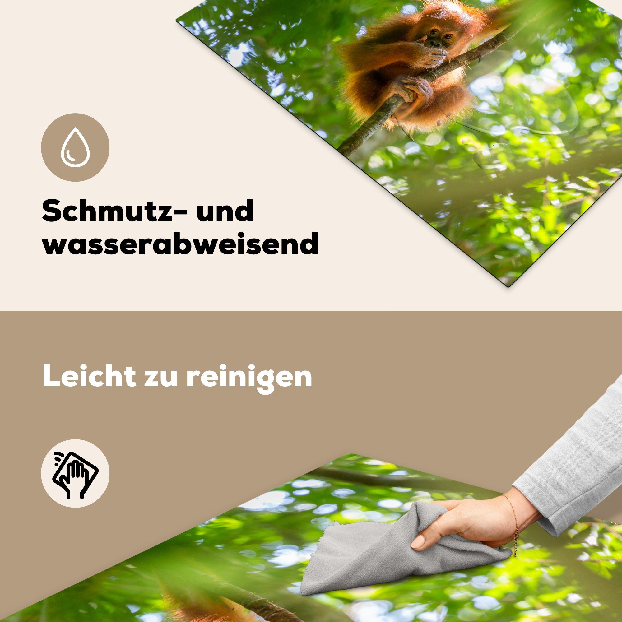 81x52 Baum Affe küche, - Vinyl, MuchoWow Induktionskochfeld - Herdblende-/Abdeckplatte Ceranfeldabdeckung (1 für Schutz Tiere, cm, tlg), die