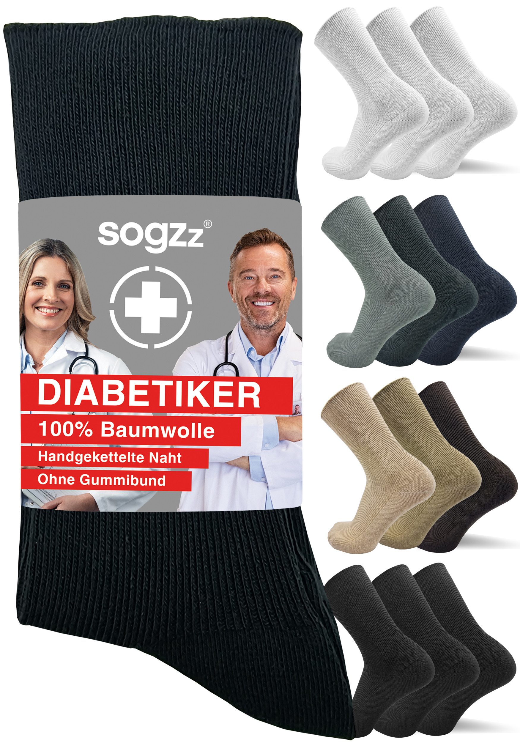 sogzz Diabetikersocken 6-12 Paar Herren 100% Baumwolle ohne Gummi ohne Naht Diabetiker Носки (Ohne Gummibund, 6-Paar)