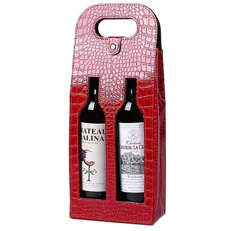 BAYLI Geschenkbox Geschenktasche aus Kunstleder mit Doppel-Ausschnitt in Rot, Weintasch