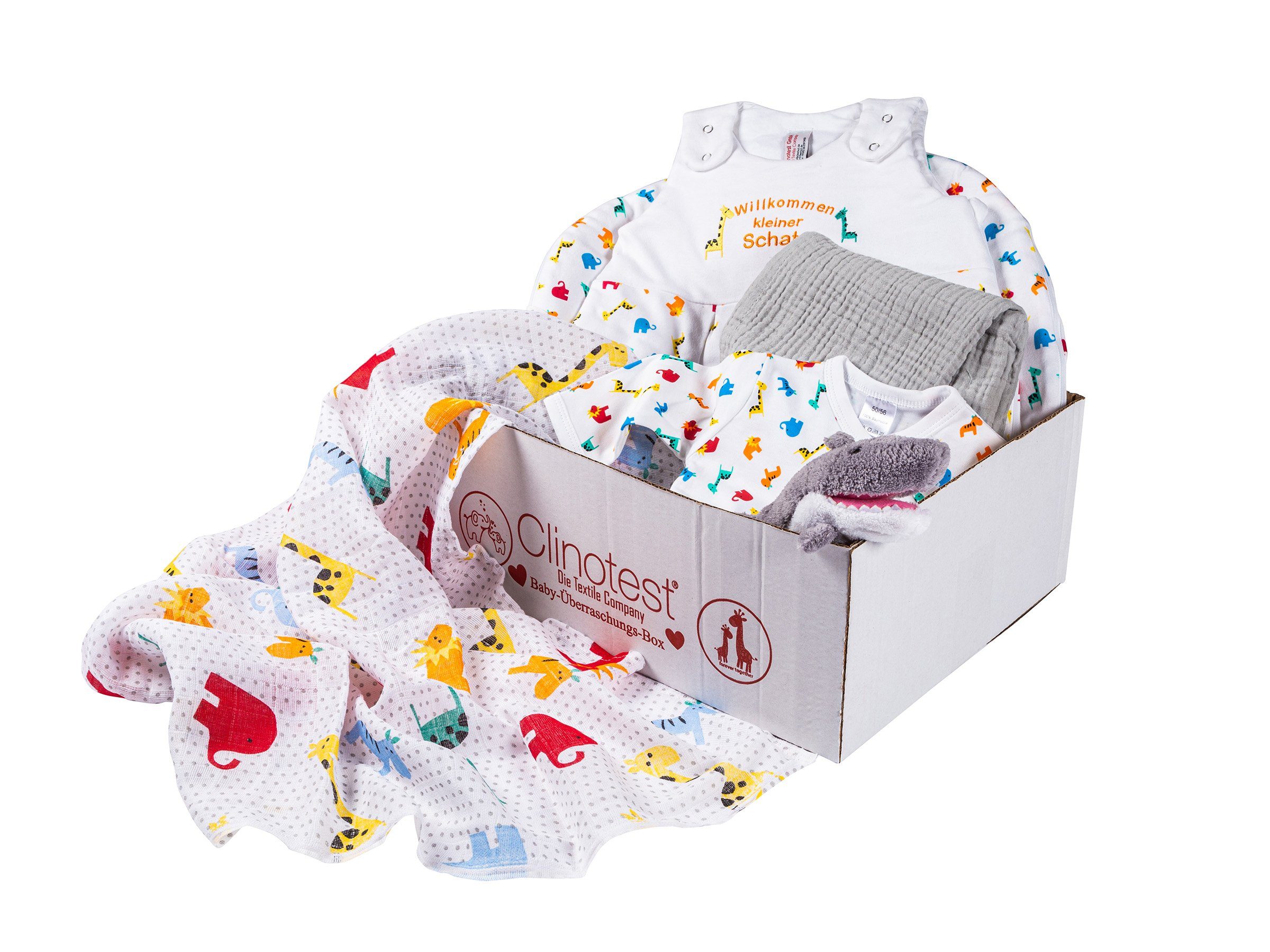 Clinotest Neugeborenen-Geschenkset Baby-Überraschungsbox, Bekleidungs-Set, verschiedene Boxeninhalte