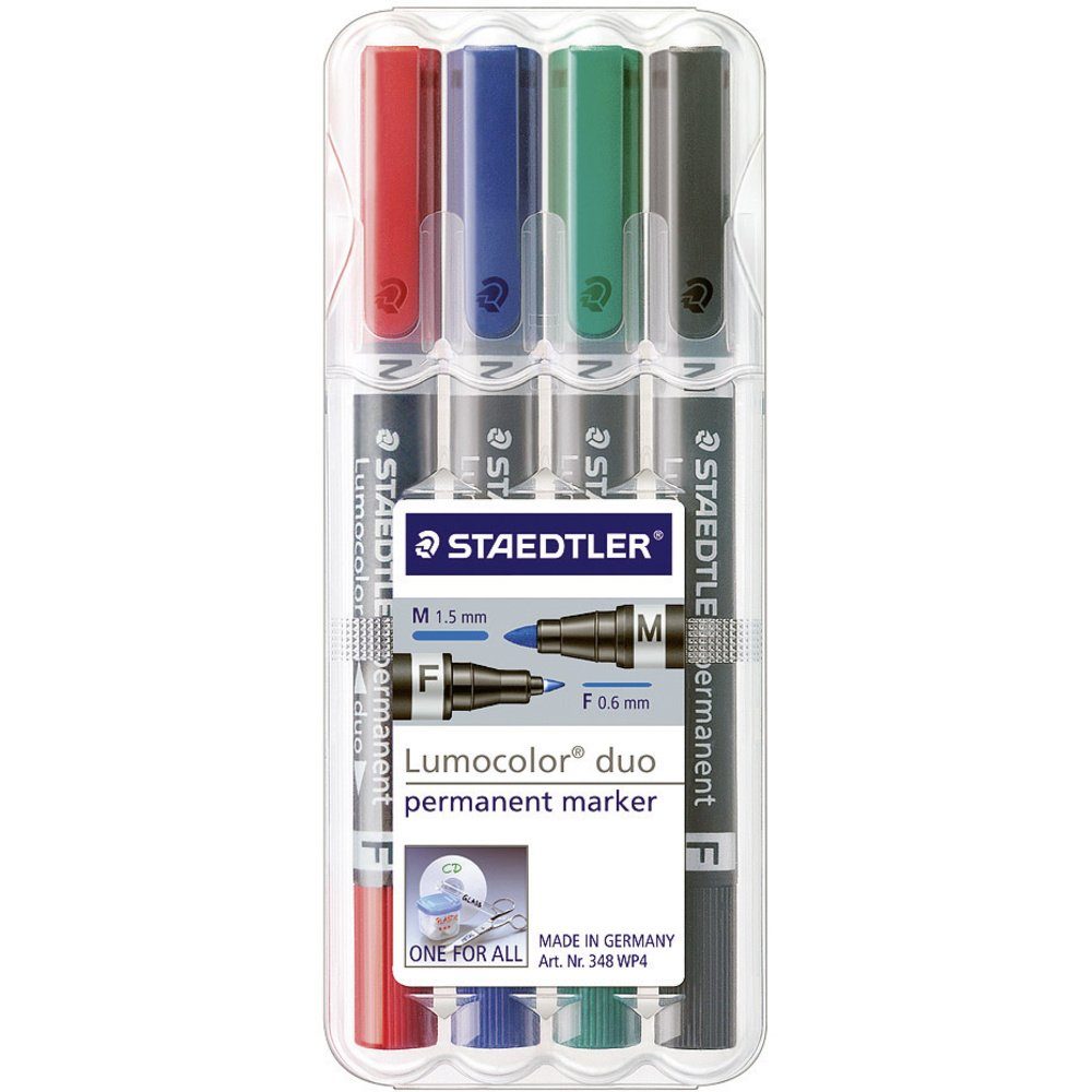 STAEDTLER Permanentmarker Staedtler Lumocolor duo 348 WP4 Permanentmarker Rot, Blau, Grün, Schwa