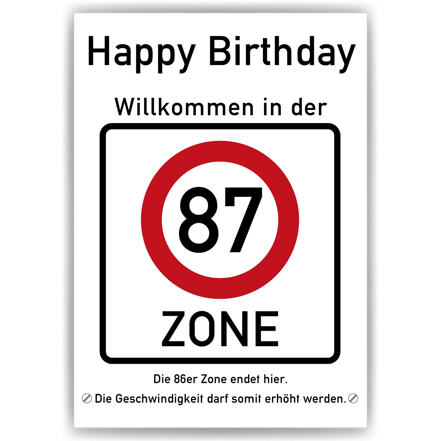 Tigerlino Poster 87. Geburtstag Geschenk Verkehrszeichen Karte Happy