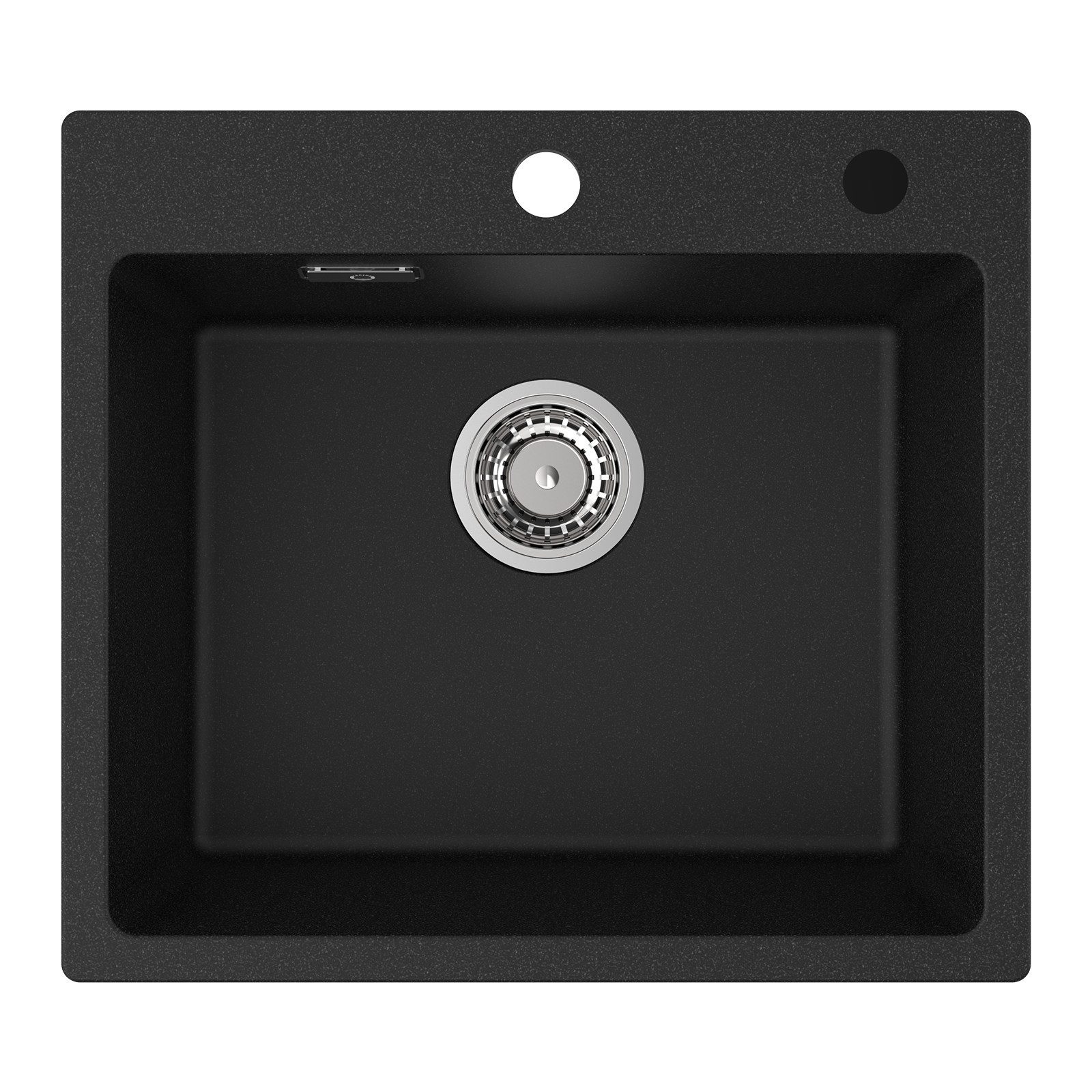 CECIPA MAX Küchenspüle Spülbecken Schwarz Quarz 50x45cm 1 Becken (ohne Seifenspender), Quadrat, 50/18.5 cm, stark und robust, Granitspüle