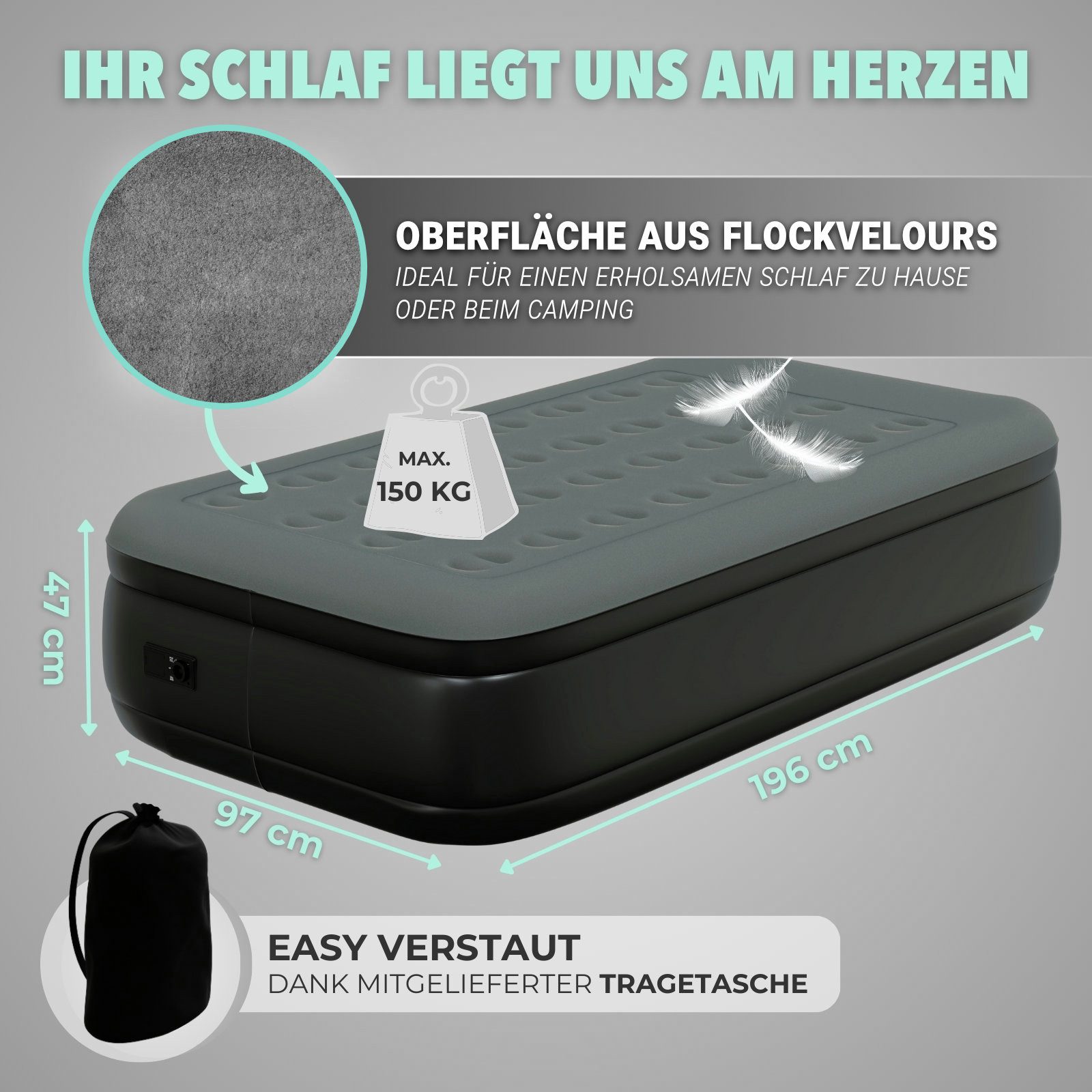HAGO24 Preiu Luftbett 200x100c I Aufblasbares Gästebett Für Bis Zu
